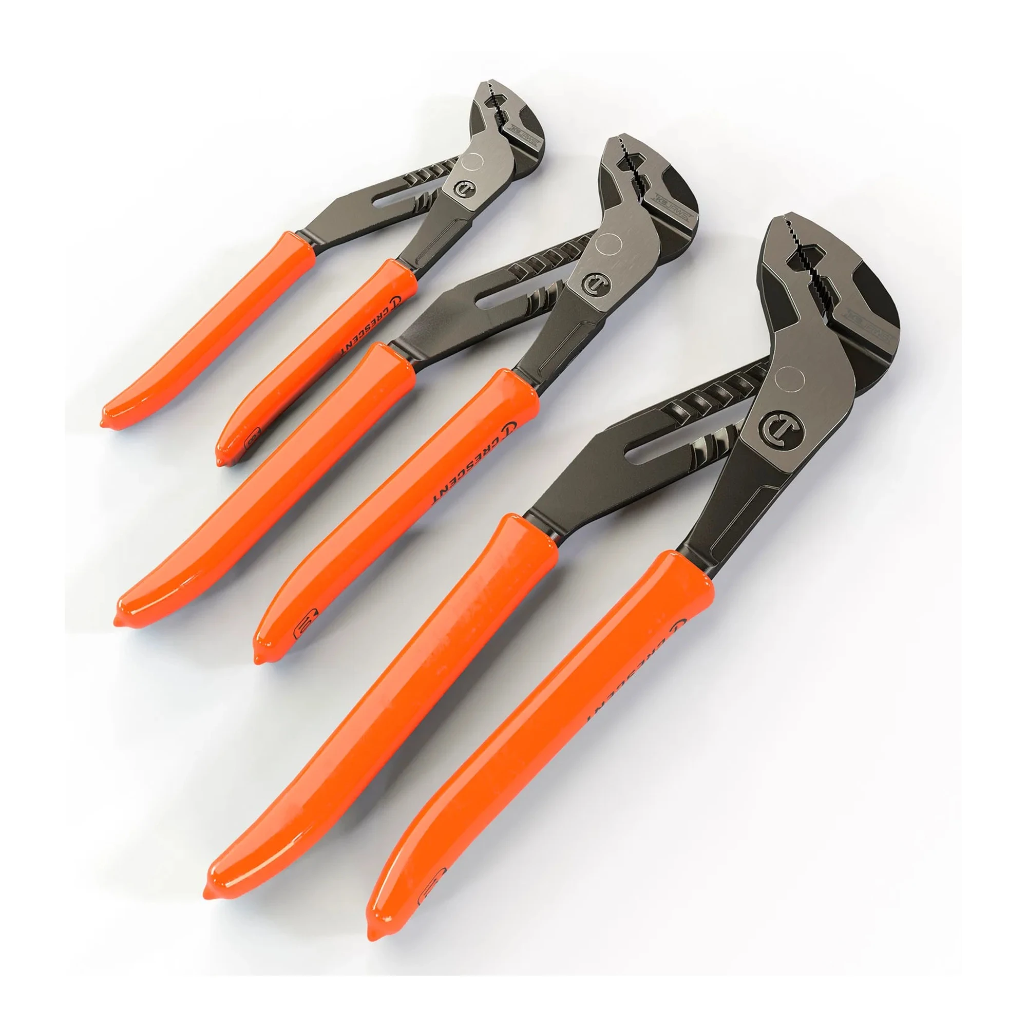 Three-piece straight-jaw tongue-and-groove plier set with dipped handles