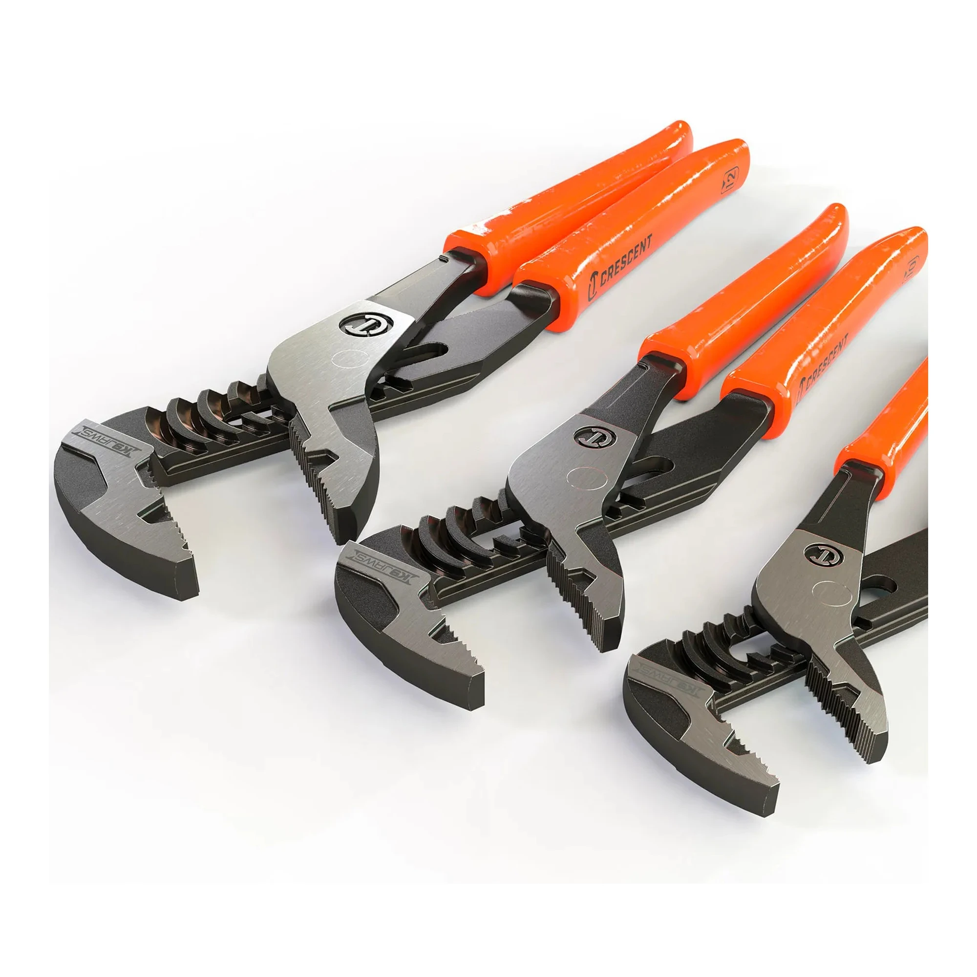 Three-piece straight-jaw tongue-and-groove plier set with dipped handles