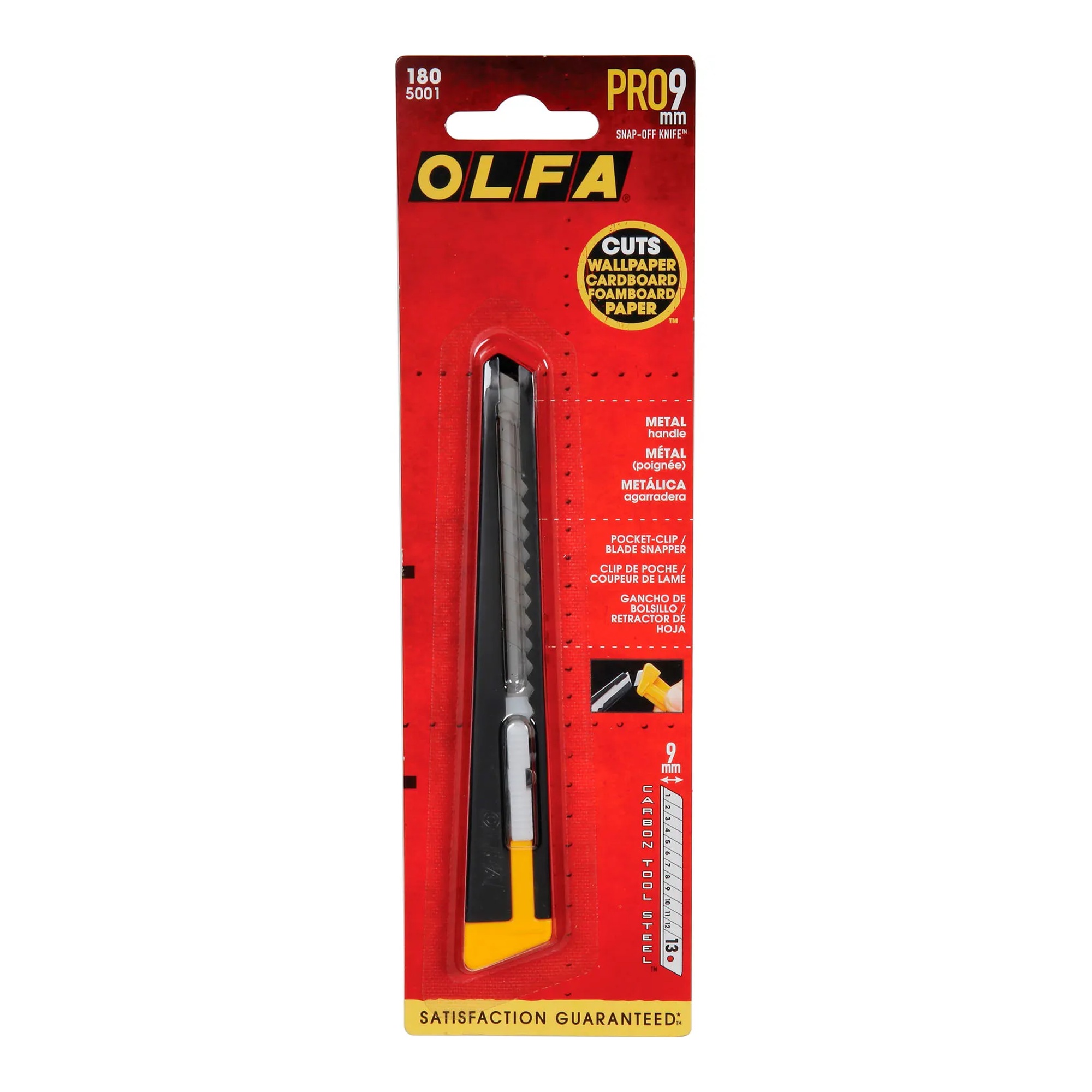 Black and yellow metal slide mechanism utility knife with blade snapper