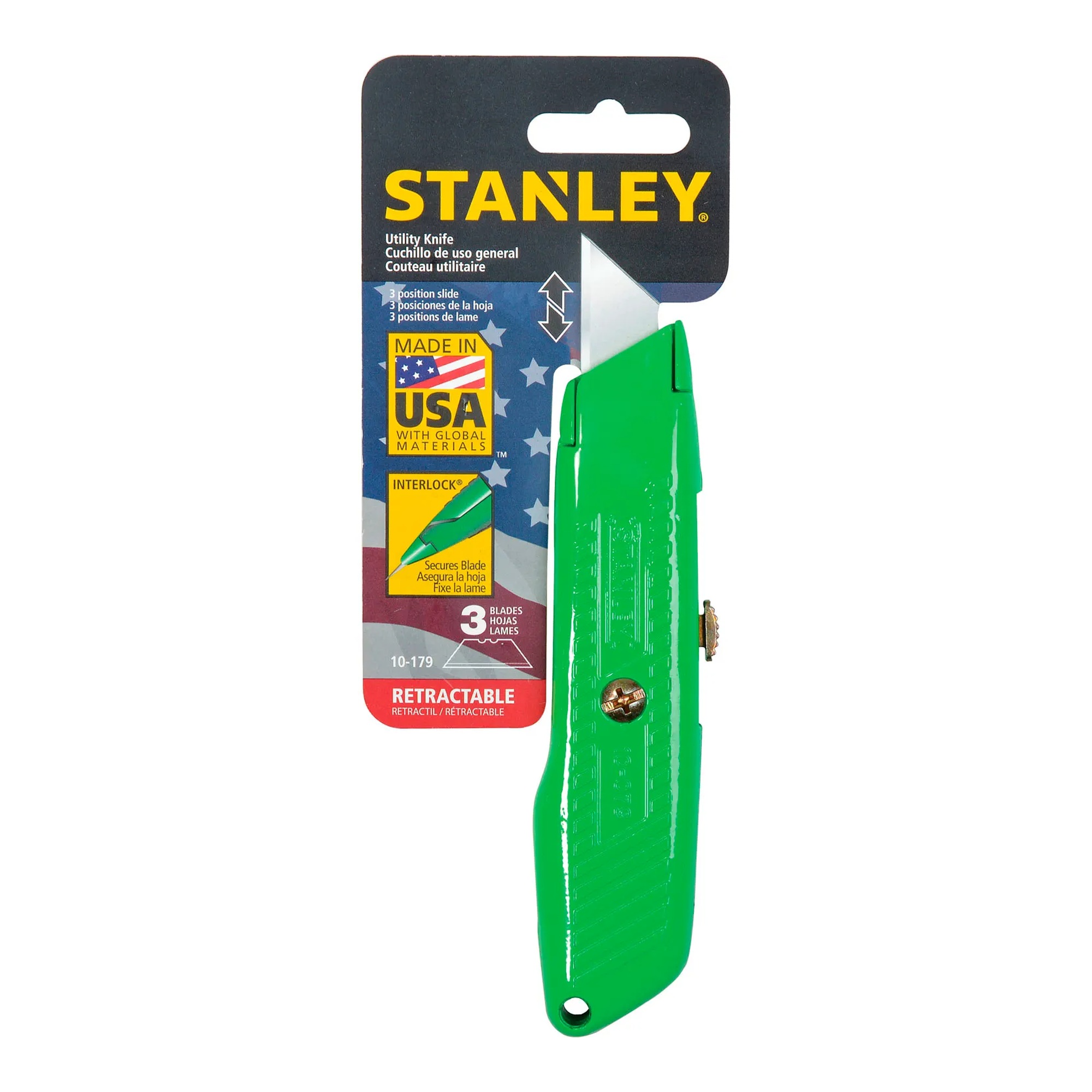Green high-visibility retractable blade utility knife