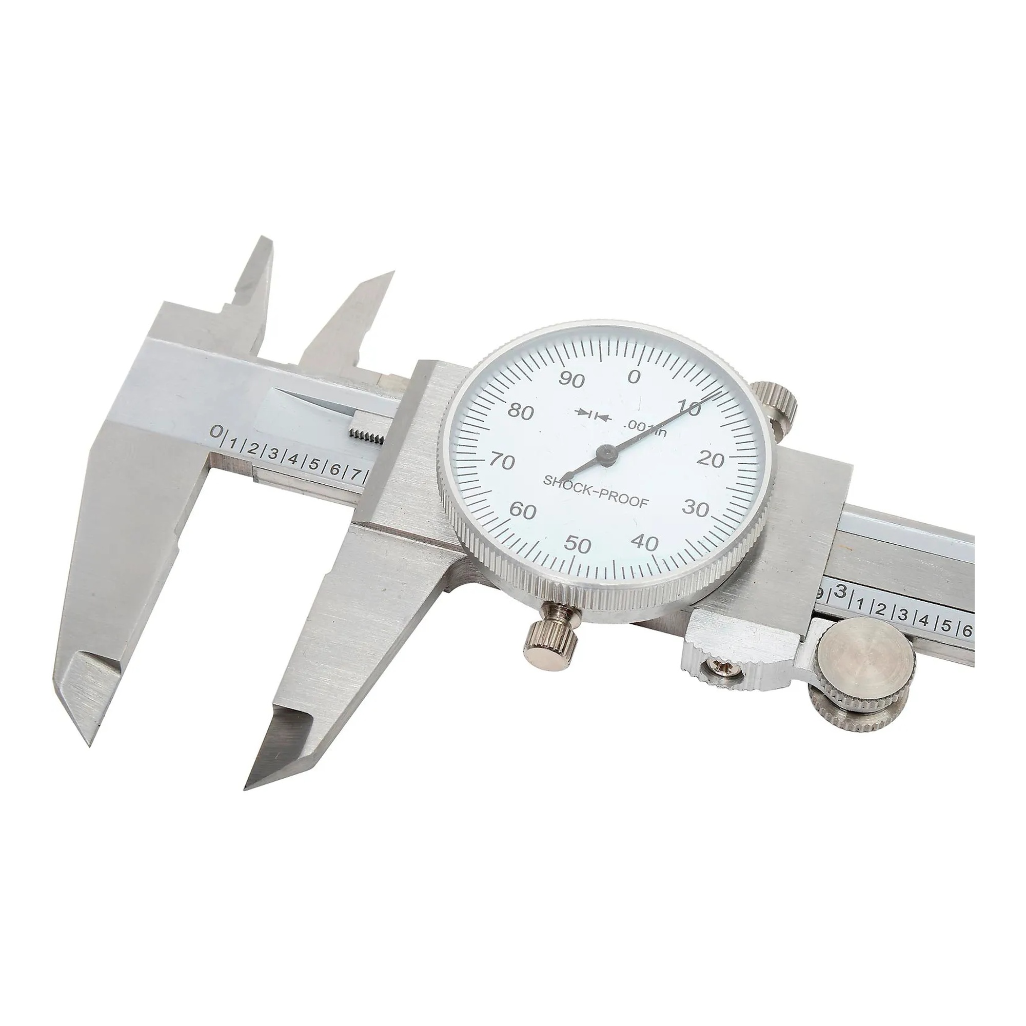 Silver 6-inch precision dial caliper with white dial