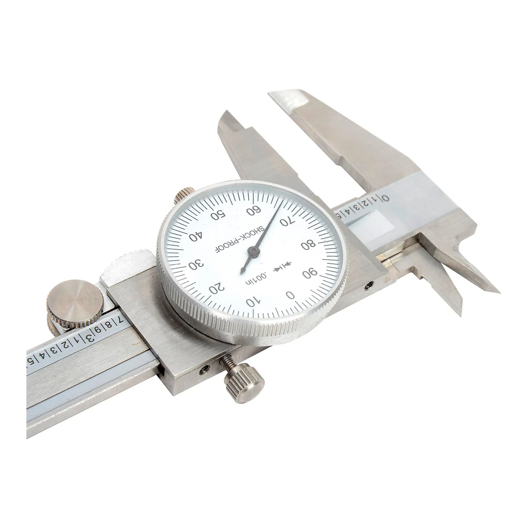 Silver 6-inch precision dial caliper with white dial