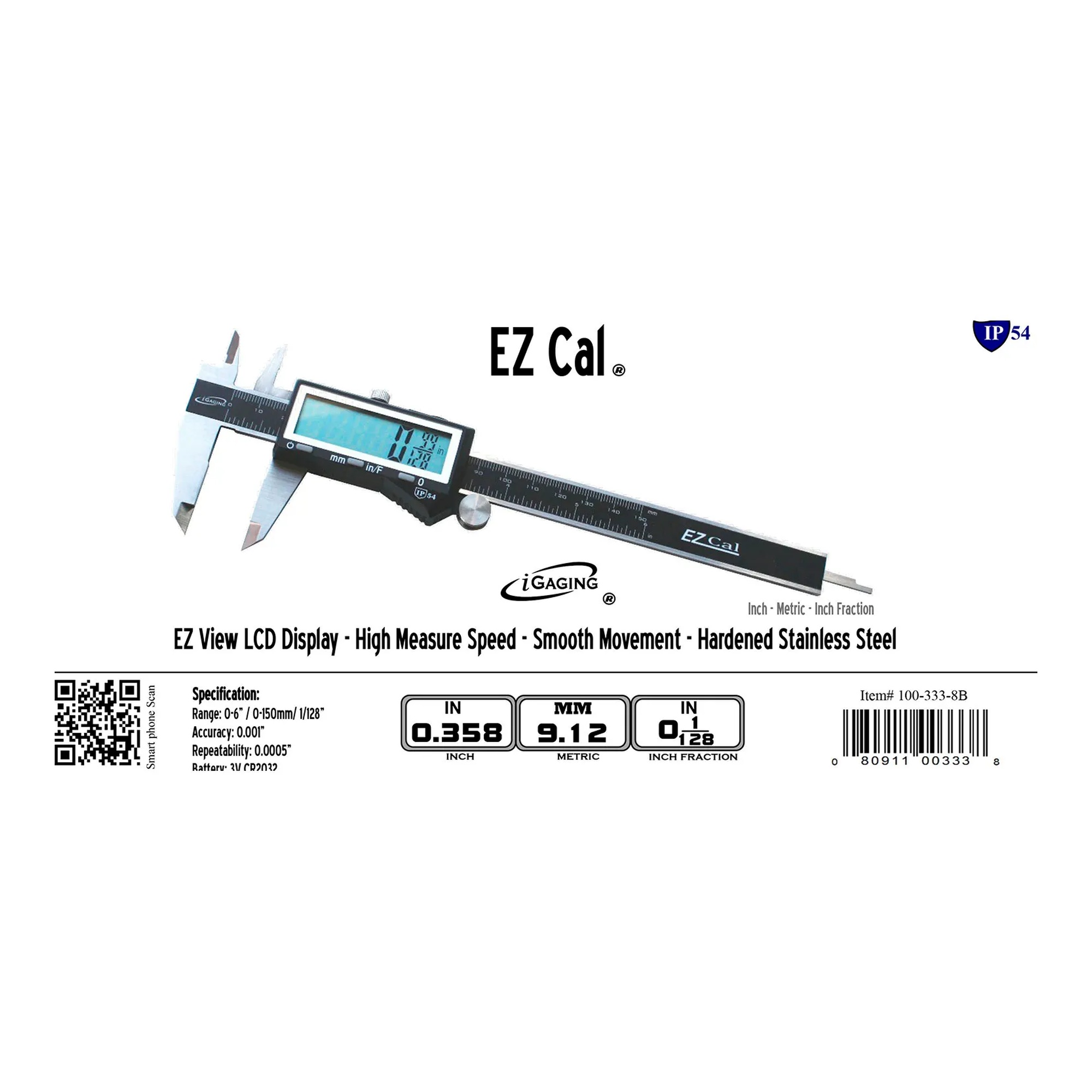 EZ-Cal Digital Caliper with Extra-Large Display, 0 to 6 in./150 mm