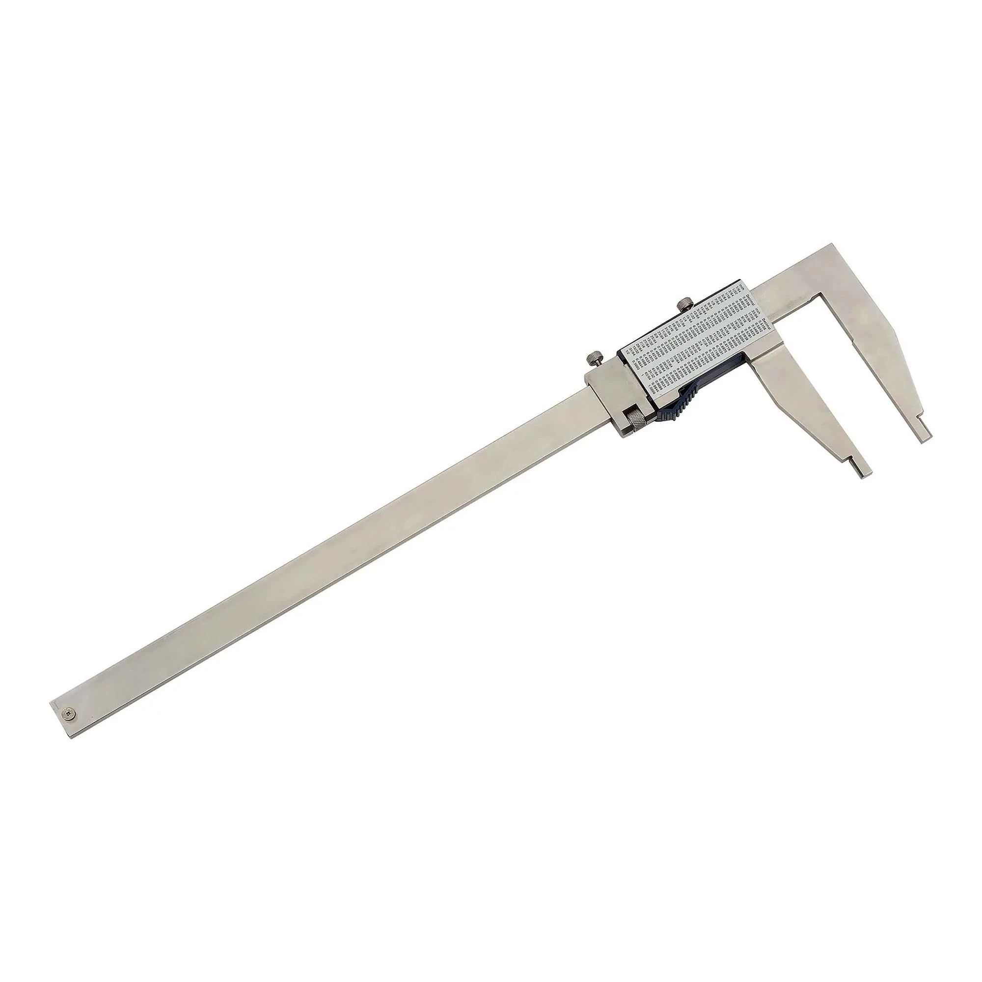 Stainless steel digital caliper with elongated jaws and digital display