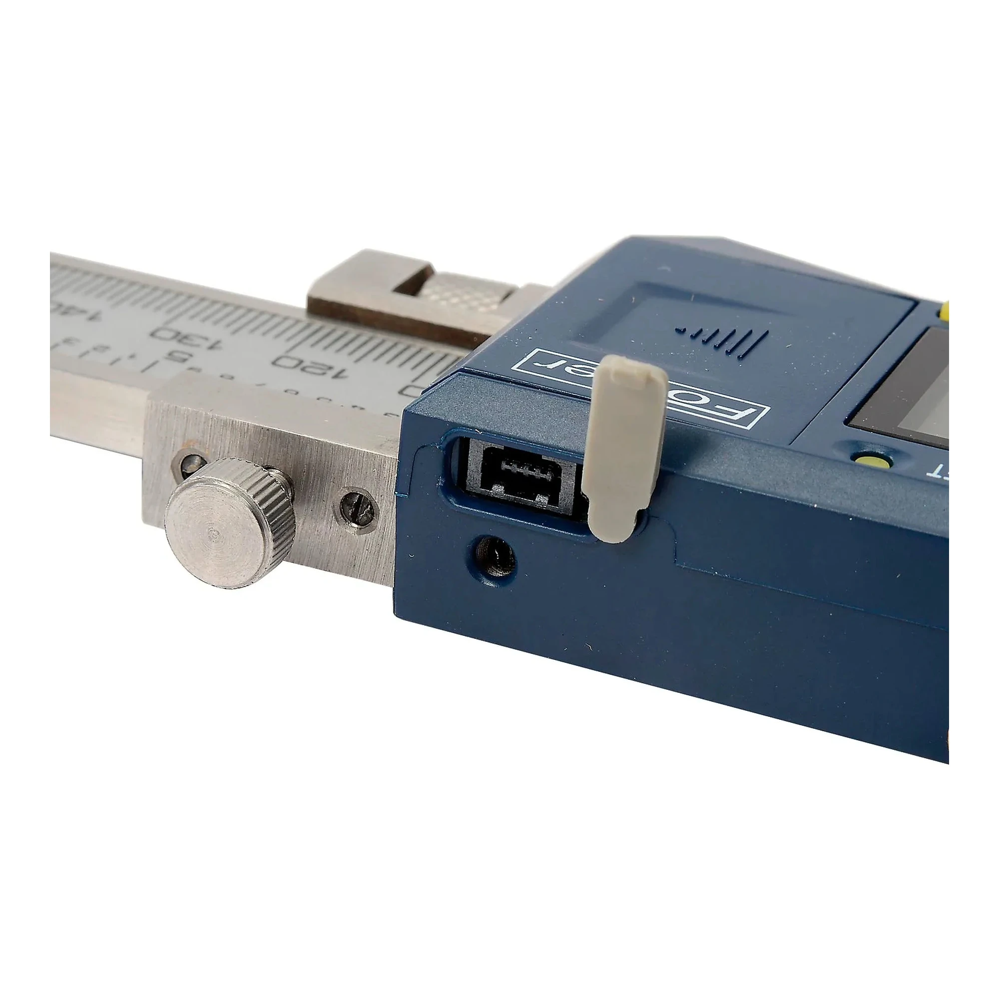 Stainless steel digital caliper with elongated jaws and digital display