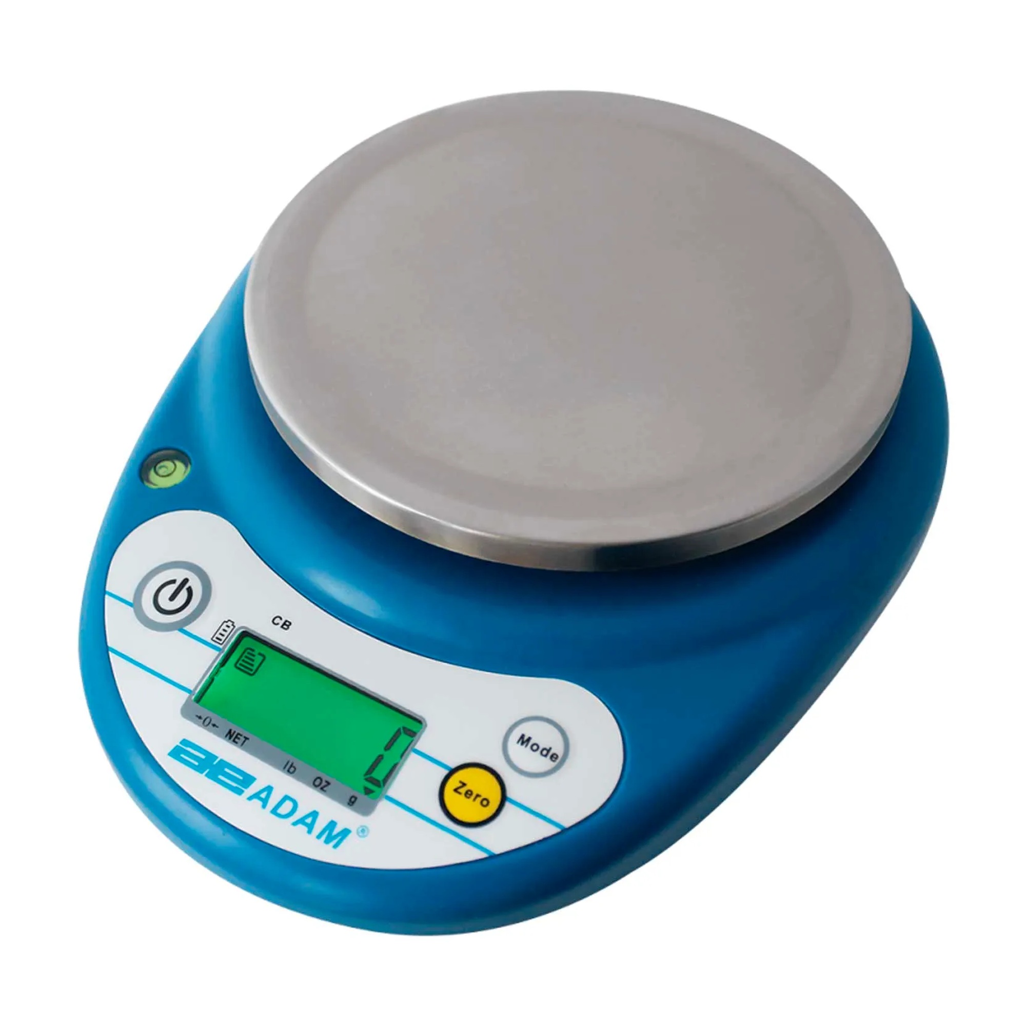 Compact blue digital balance with 5-1/8 inch diameter weighing platform