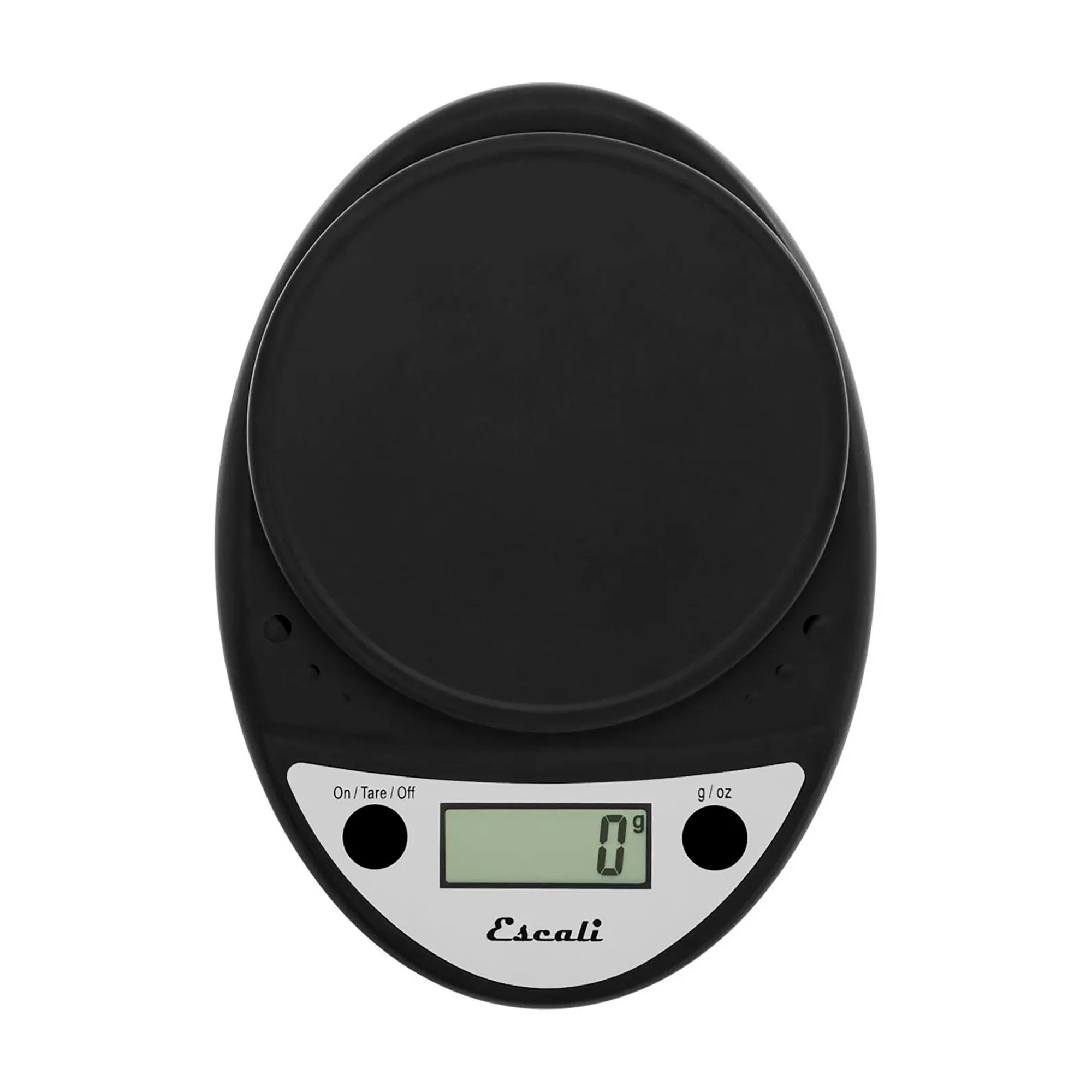 Black compact digital scale with digital display and two-button controls