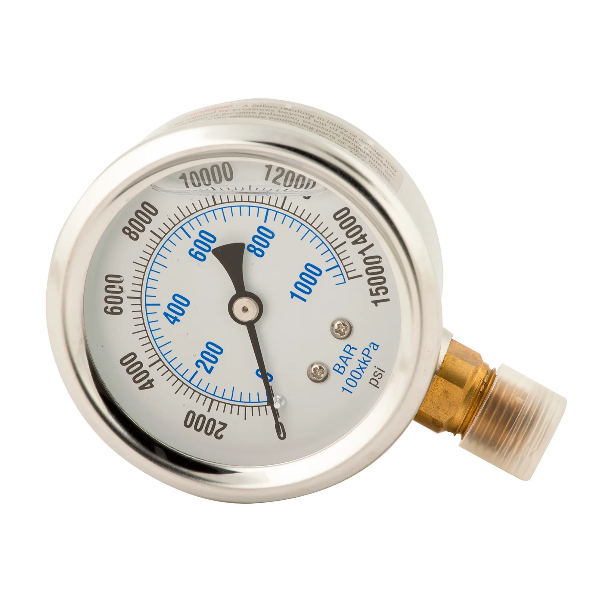 Glycerin-Filled Hydraulic Pressure Gauge, 0–15,000 PSI, 2-1/2 in Face