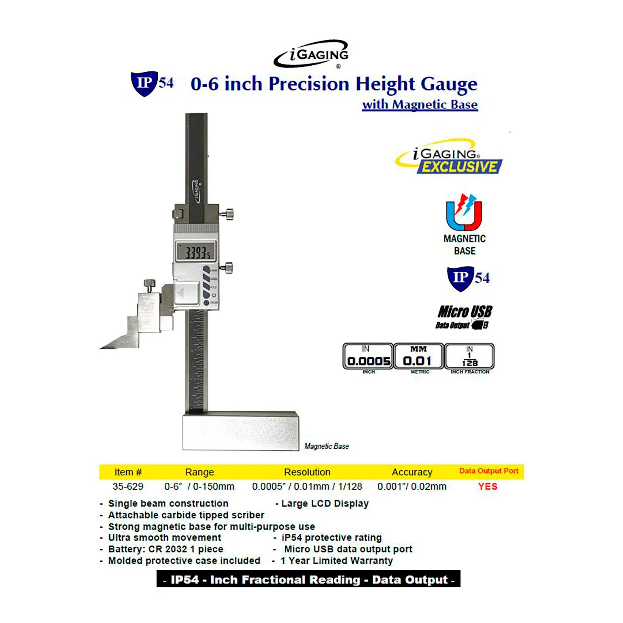 Digital height gauge with attachable scriber and magnetic base
