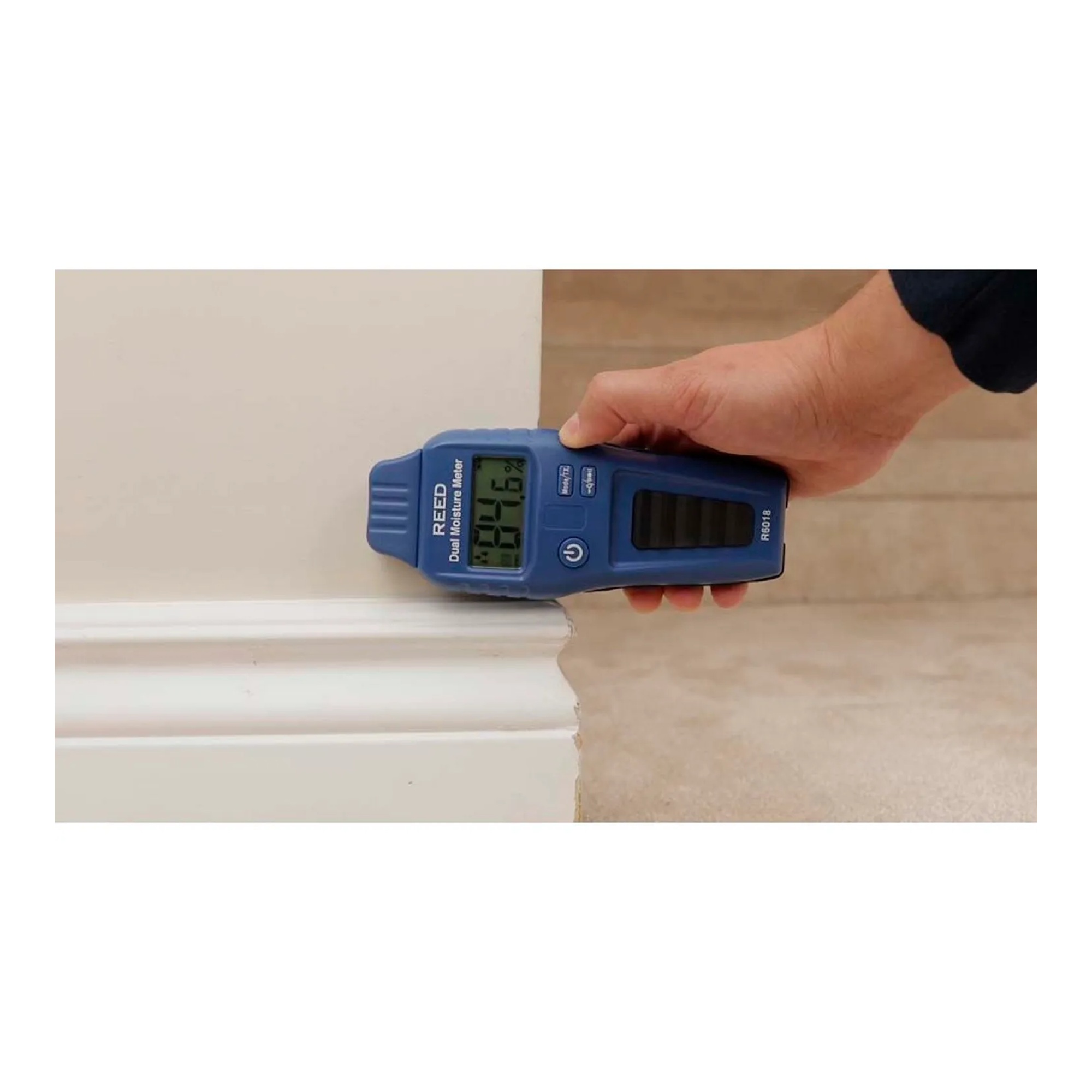 Blue pin and pinless moisture detector for wood and building materials