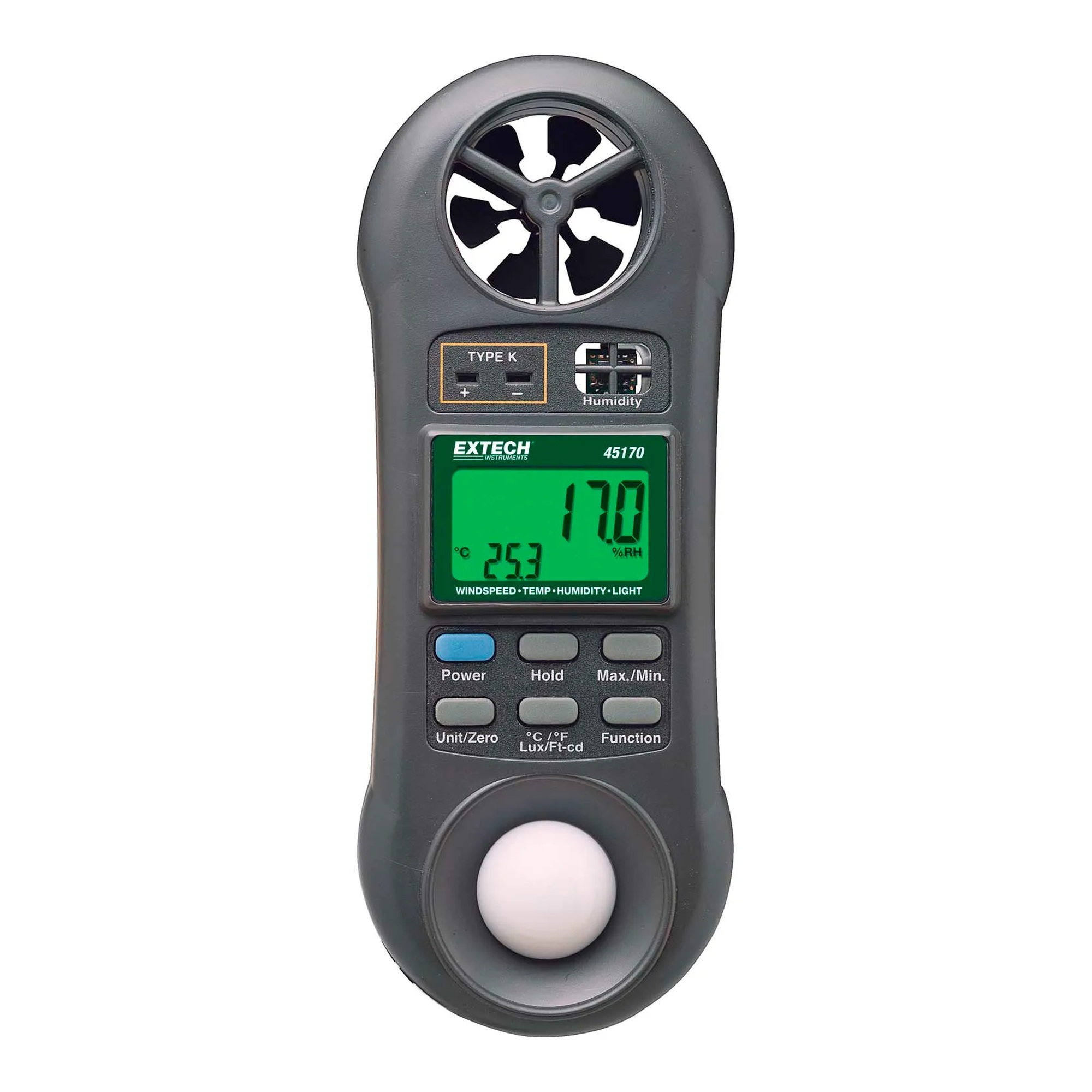 Digital 4-in-1 Hygro-Thermo-Anemometer and Light Meter