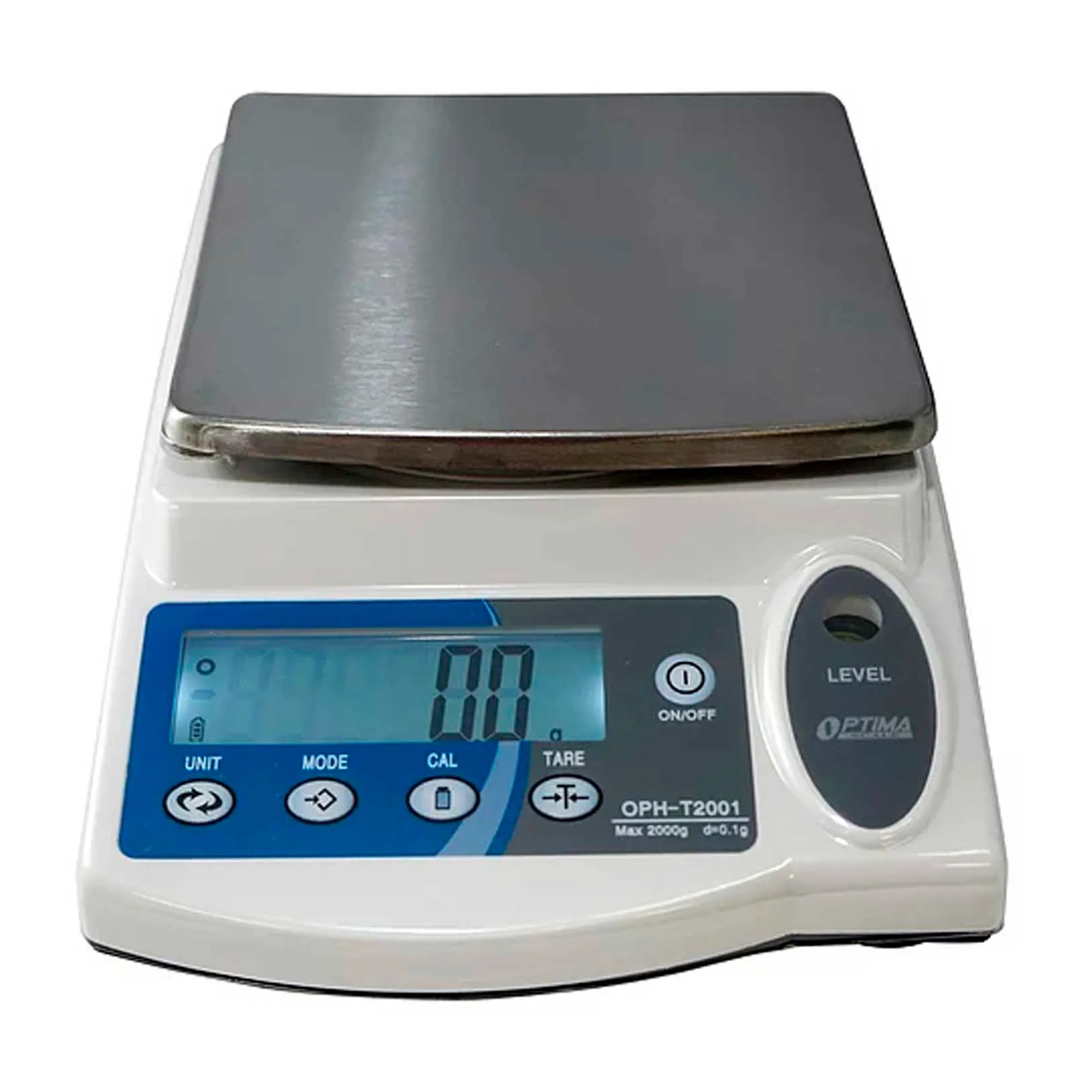 White precision balance scale with a square weighing pan