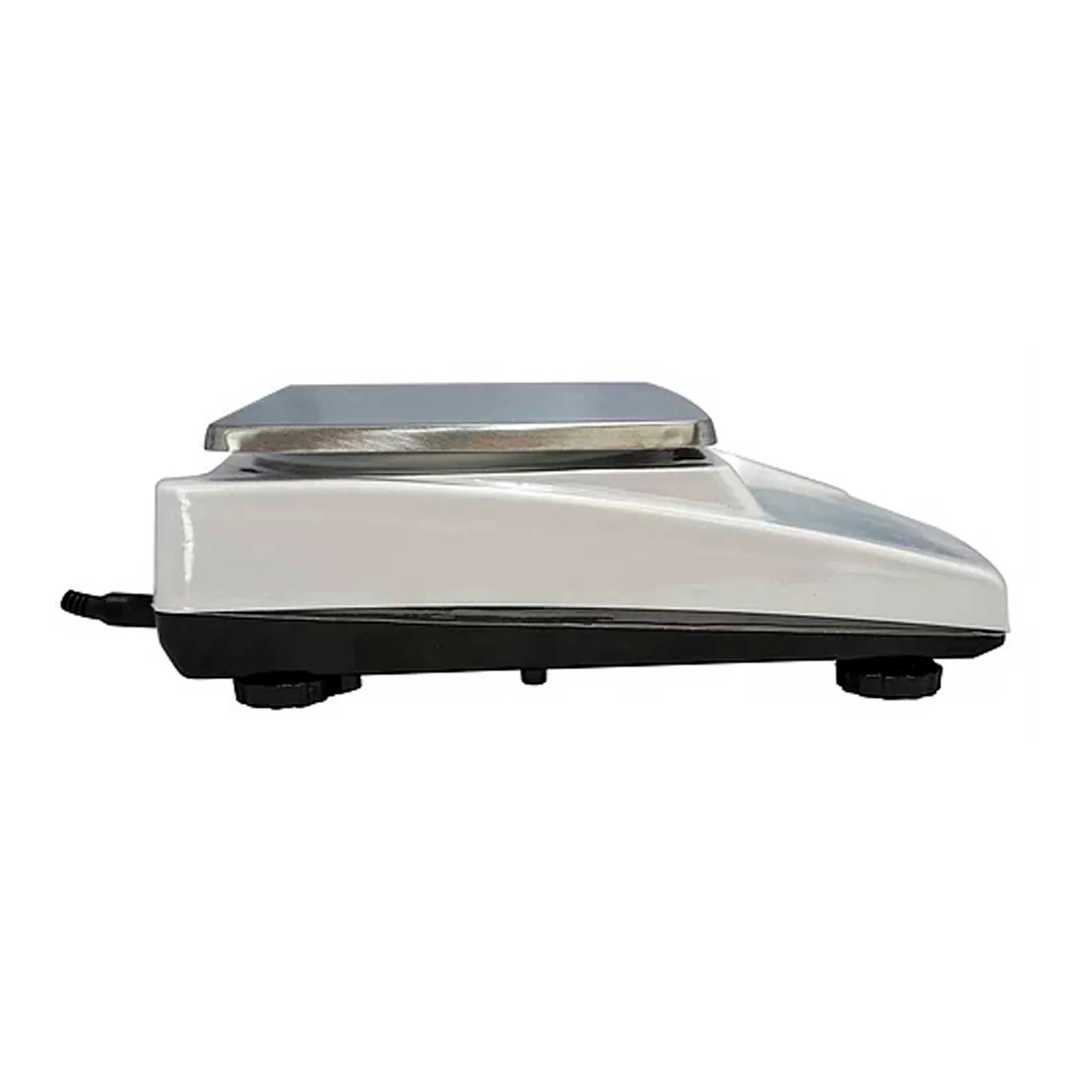 White precision balance scale with a square weighing pan