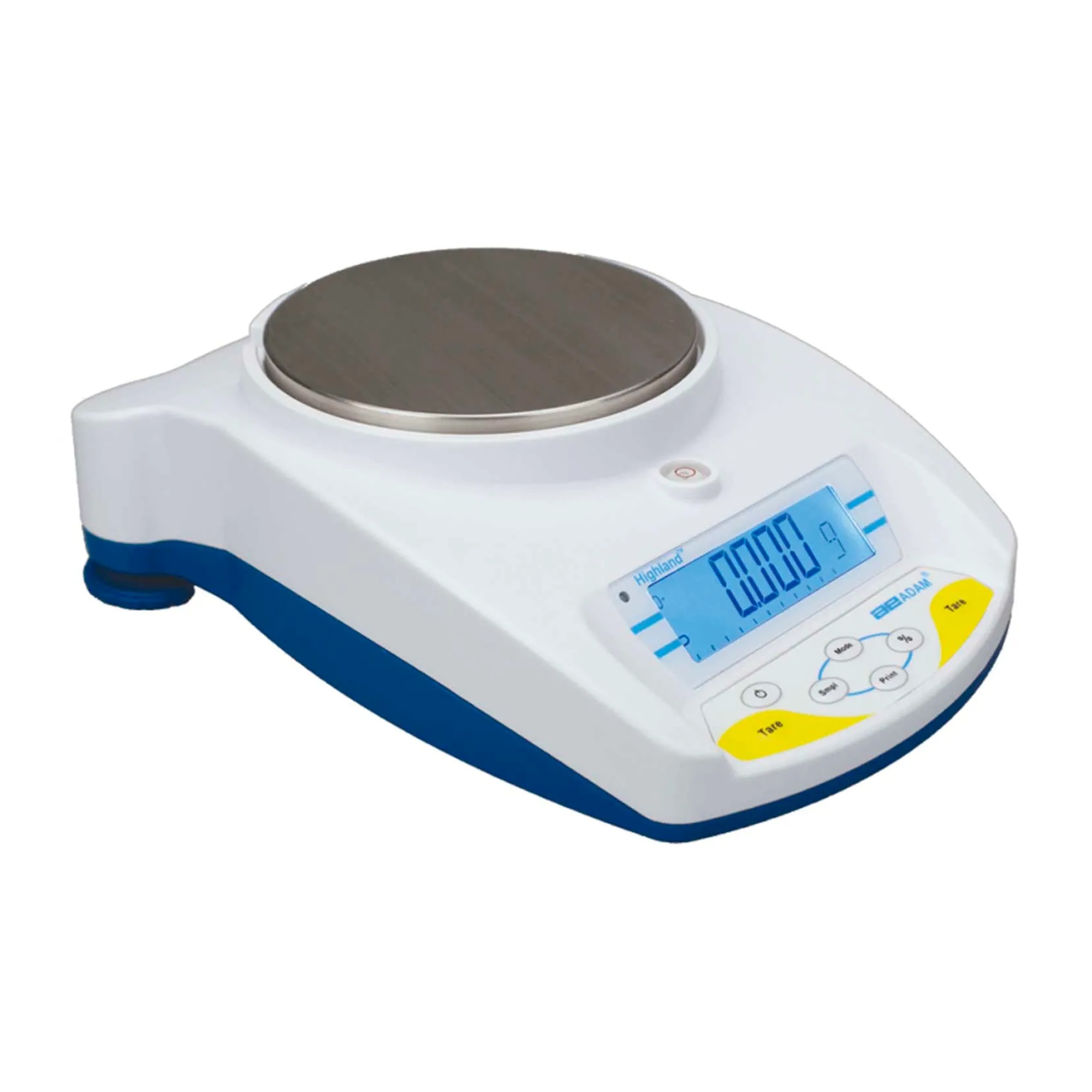 Blue digital precision balance with 4-11/16-inch diameter platform