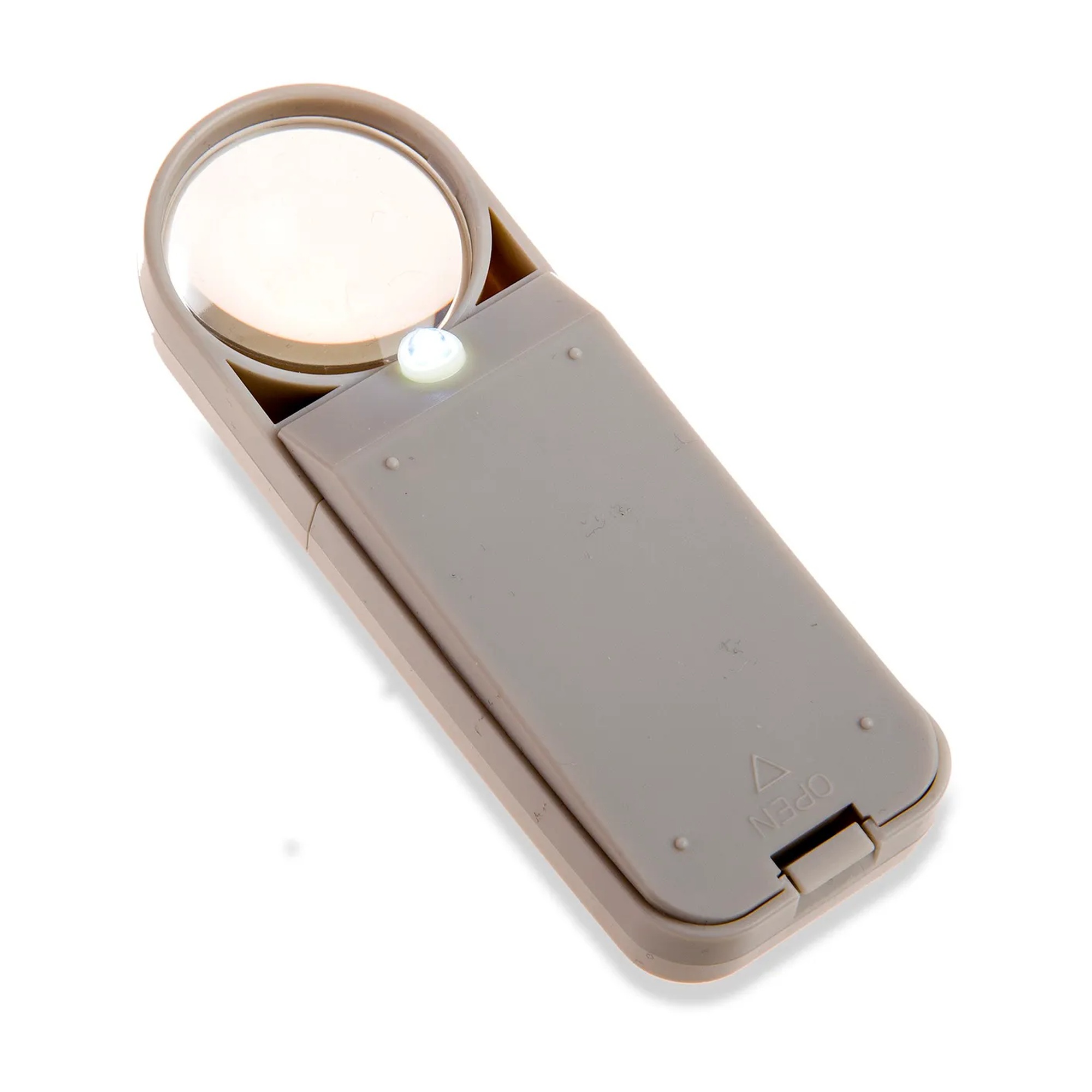 White handheld 7x aspheric magnifier with LED light
