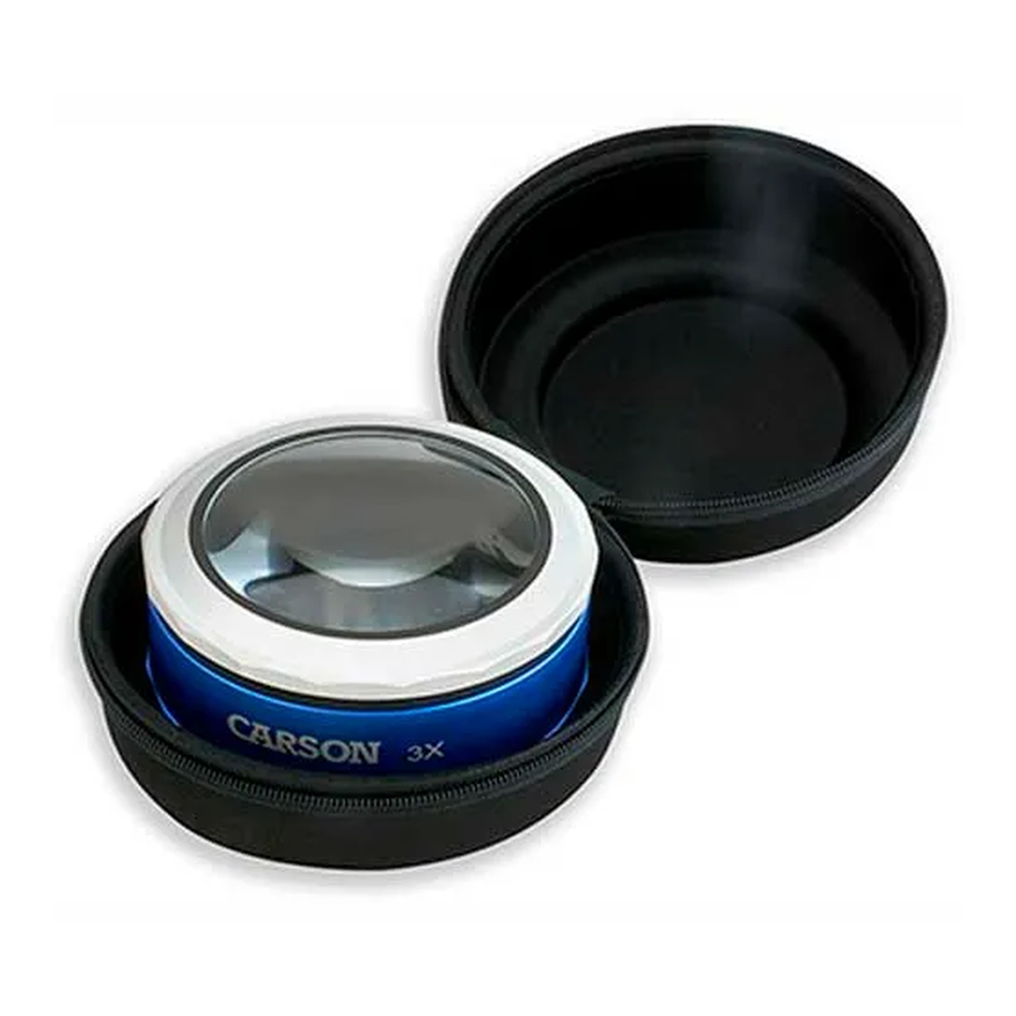 Blue 3X touch-activated LED loupe magnifier with glass lens