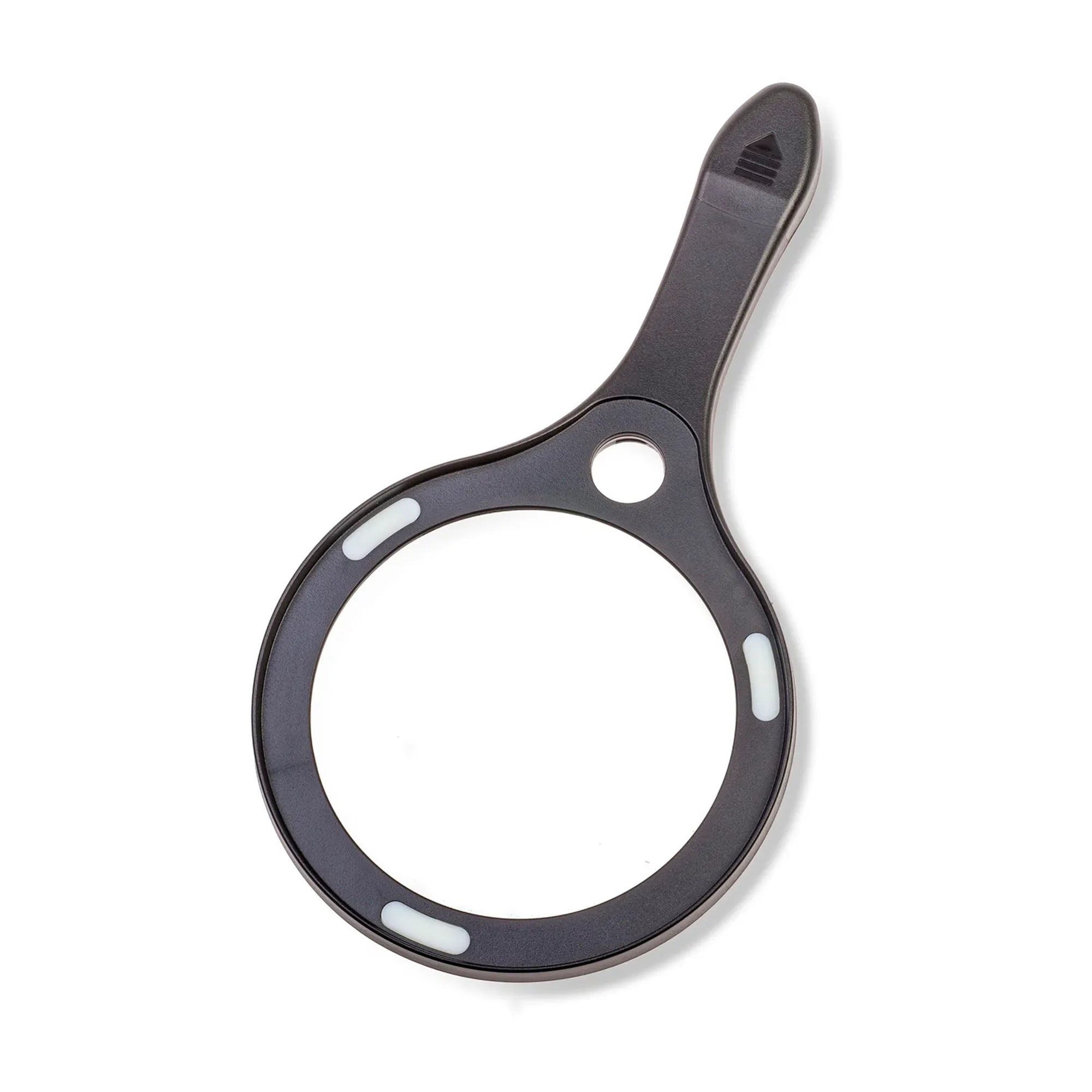 Black lighted magnifier with 4.5-inch lens, 2x magnification, and 7x spot lens