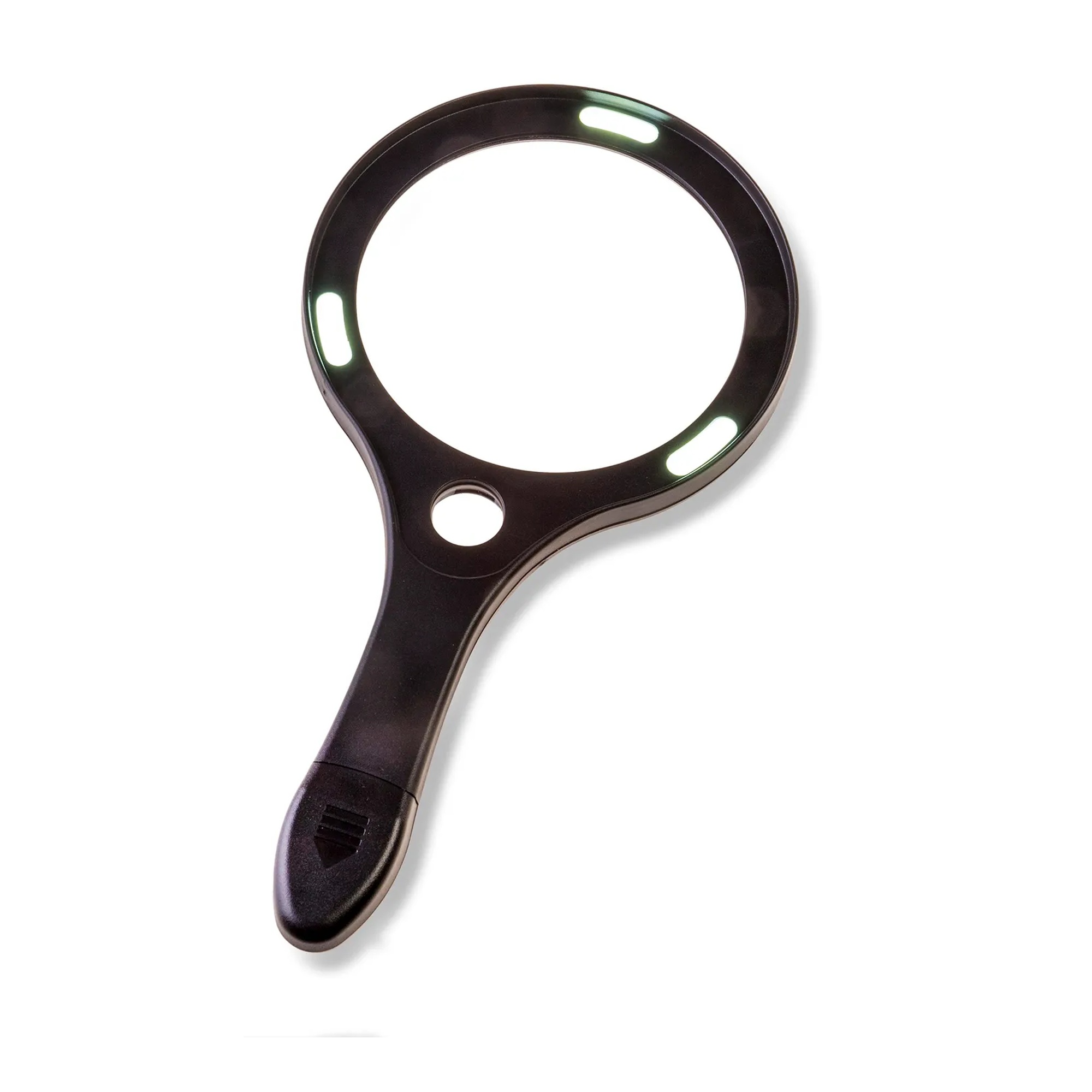 Black lighted magnifier with 4.5-inch lens, 2x magnification, and 7x spot lens