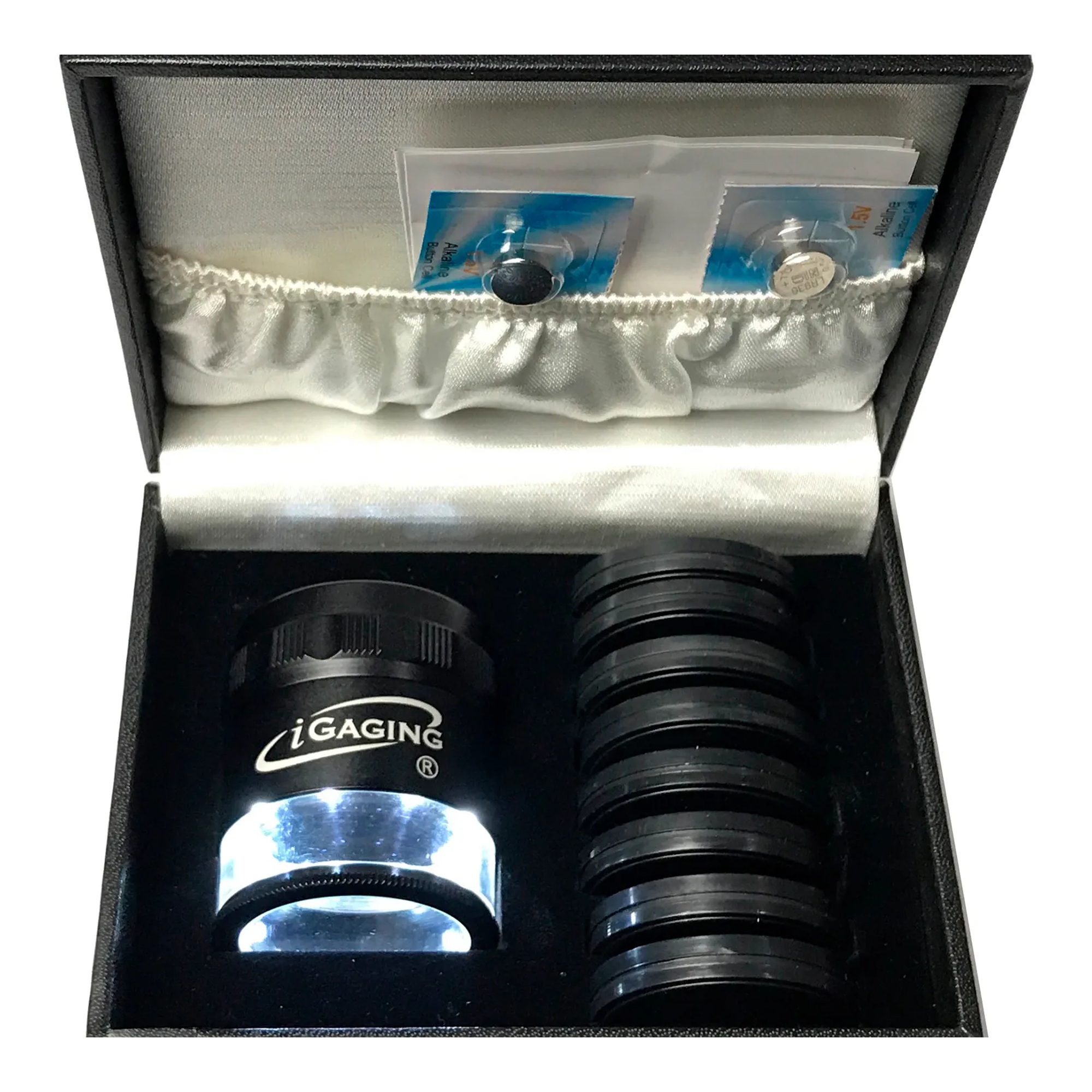 Black 10x illuminated stand measuring loupe with removable measuring scale