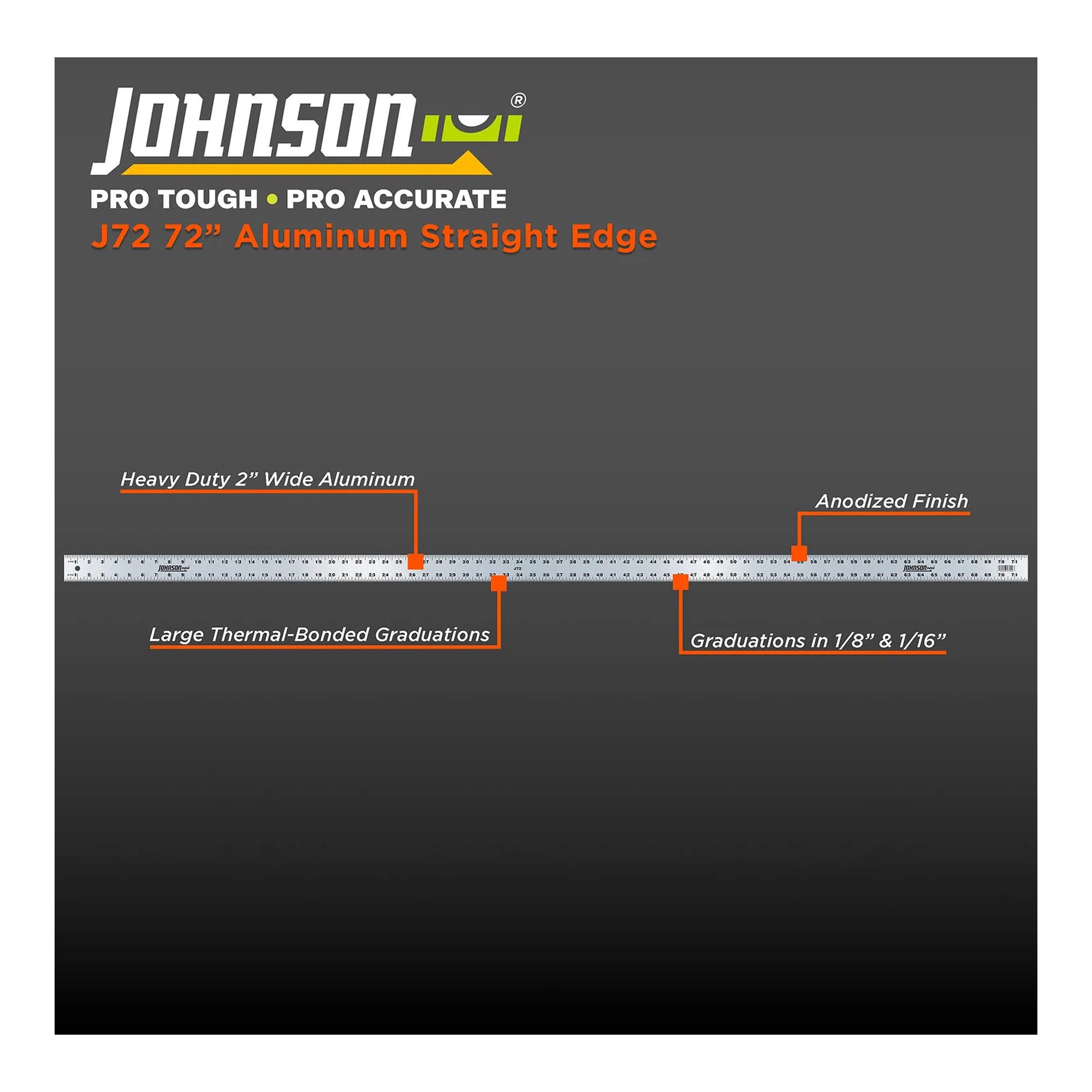 72-inch heavy-duty aluminum straightedge with bold measurement graduations