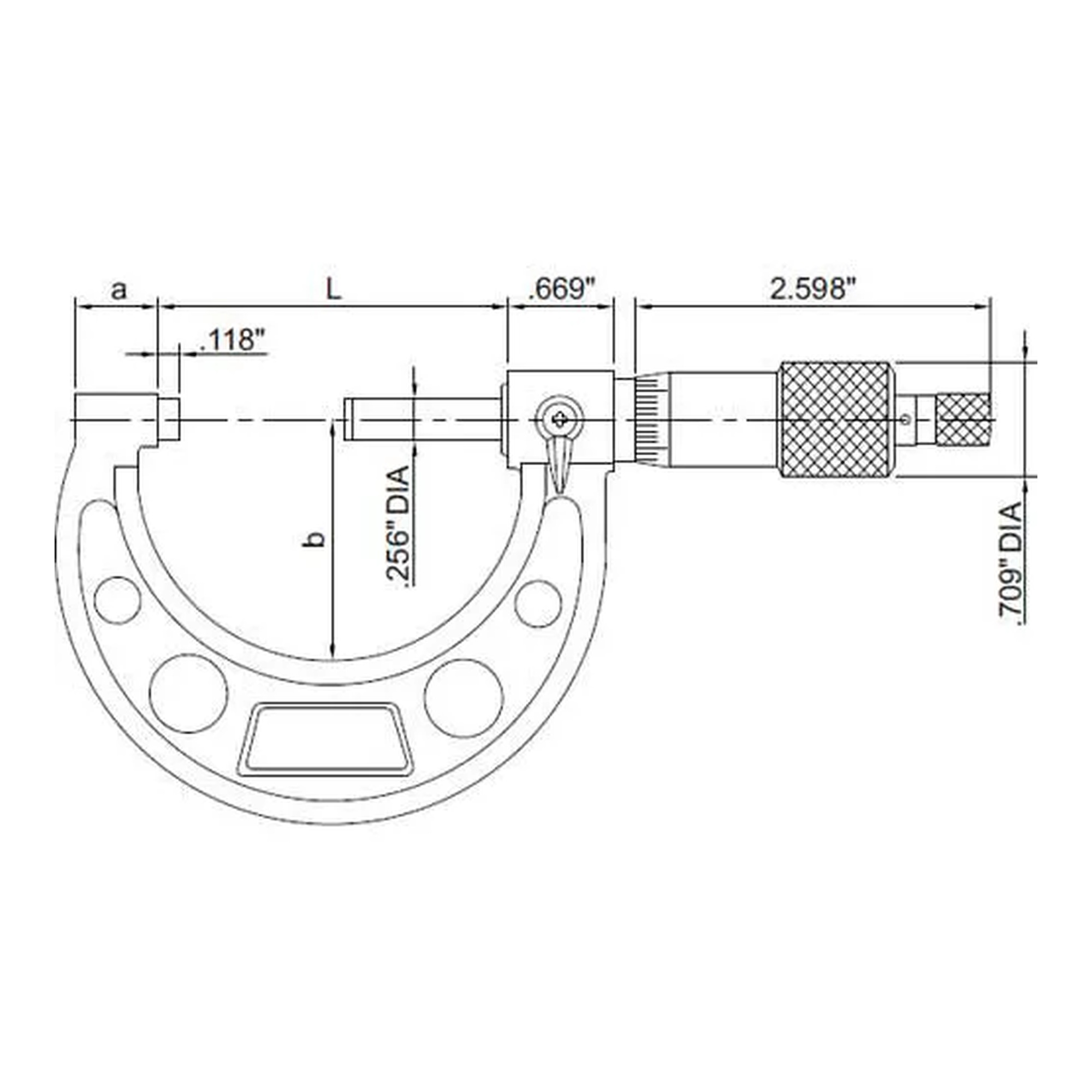 Outside micrometer with 1–2 inch measuring range and carbide tips