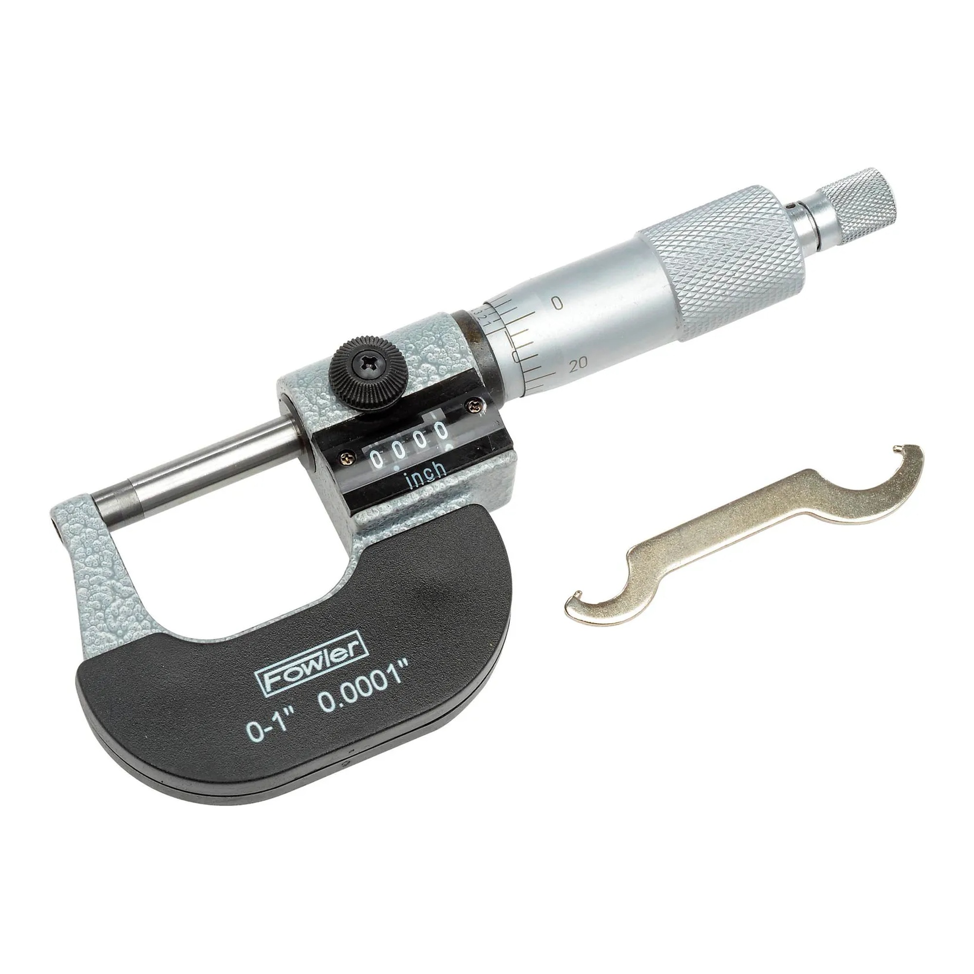 0–1 in. outside micrometer with digital counter and ratchet-stop thimble