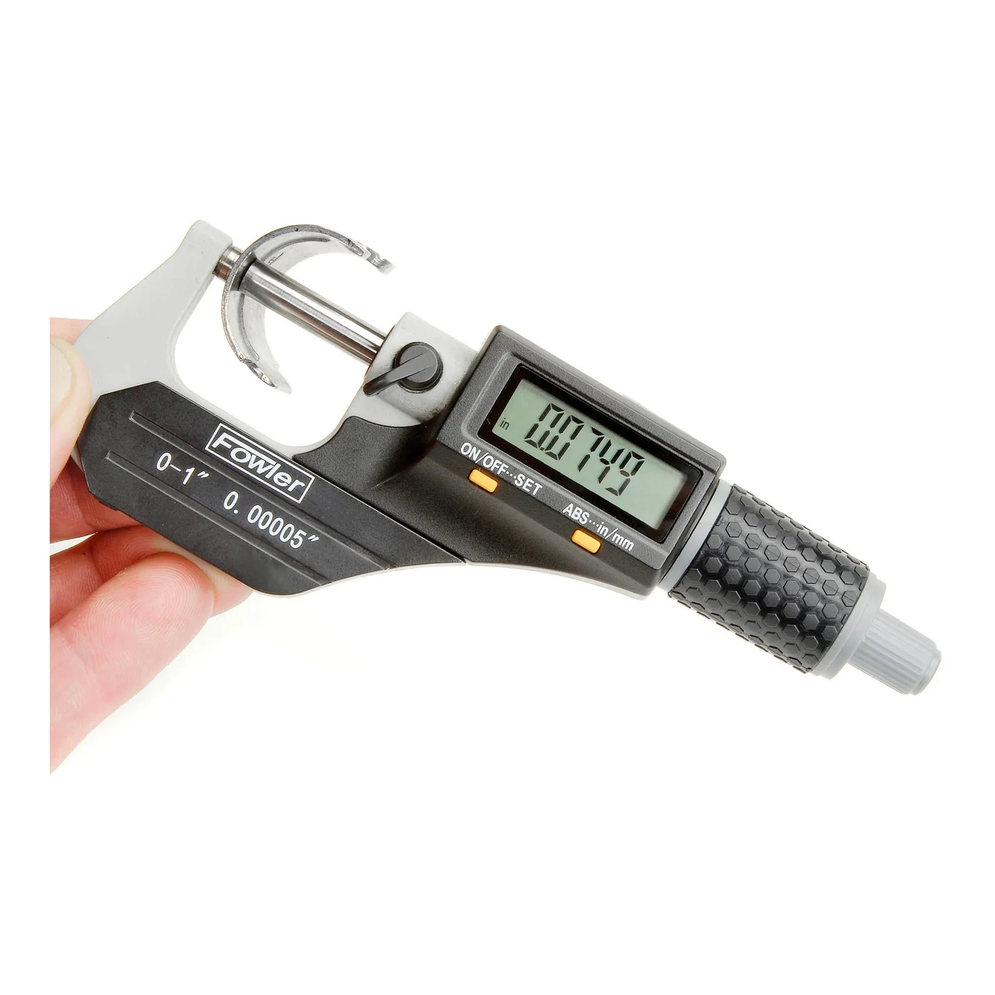 0–1 inch digital micrometer with LCD display and ratchet thimble