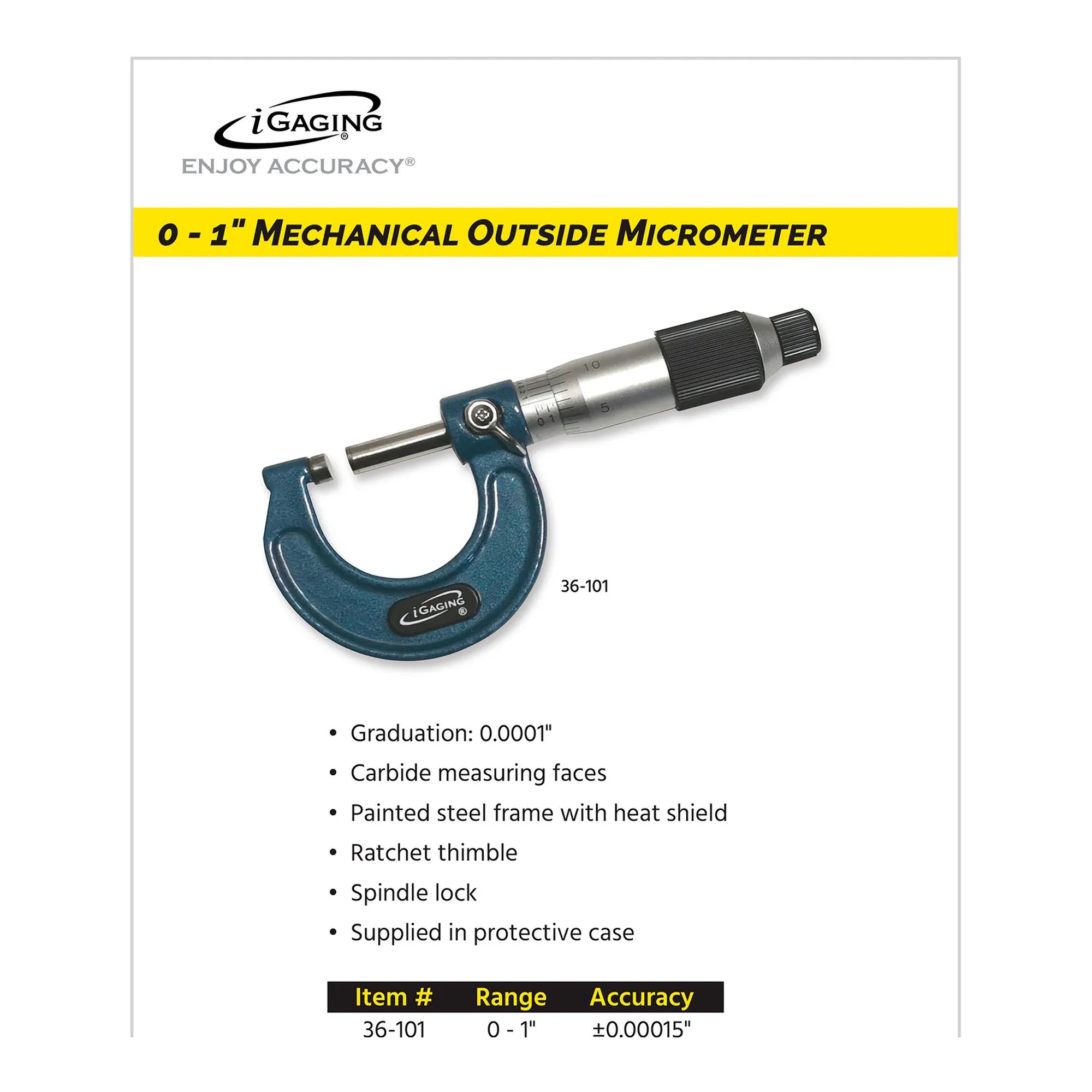 Blue C-frame 0 to 1 inch ratchet micrometer