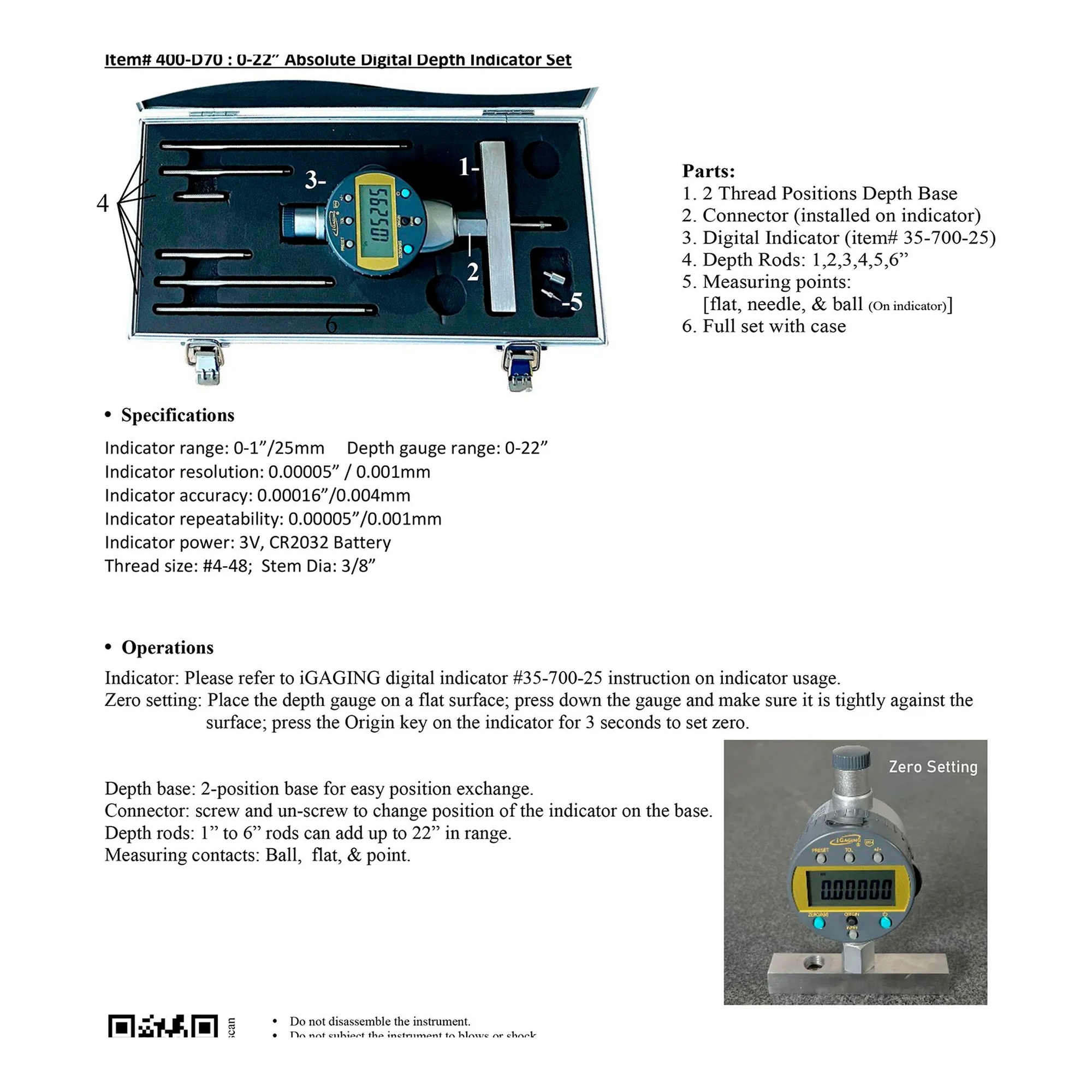 IP54 digital depth gauge with rotating LCD display and aluminum case