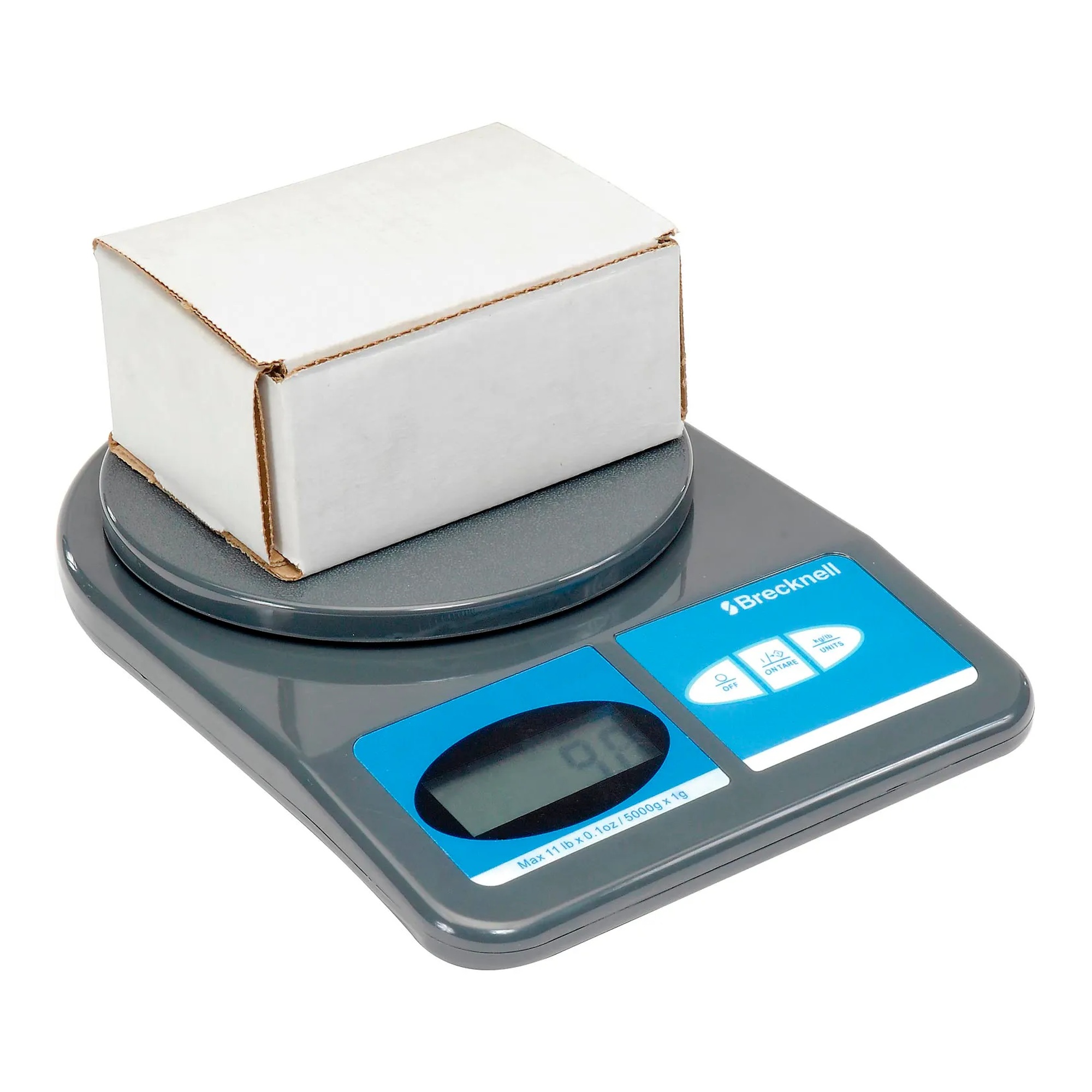 Gray digital postal scale with round weighing platform