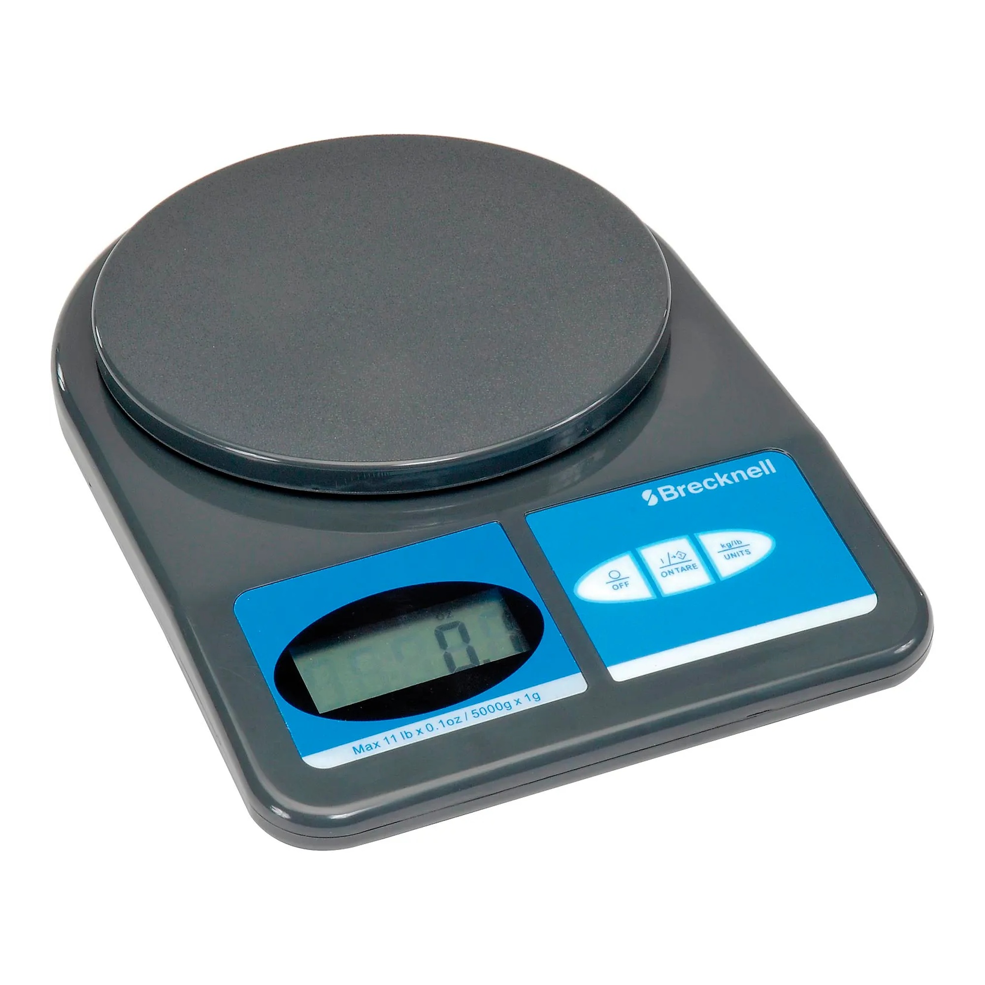 Gray digital postal scale with round weighing platform