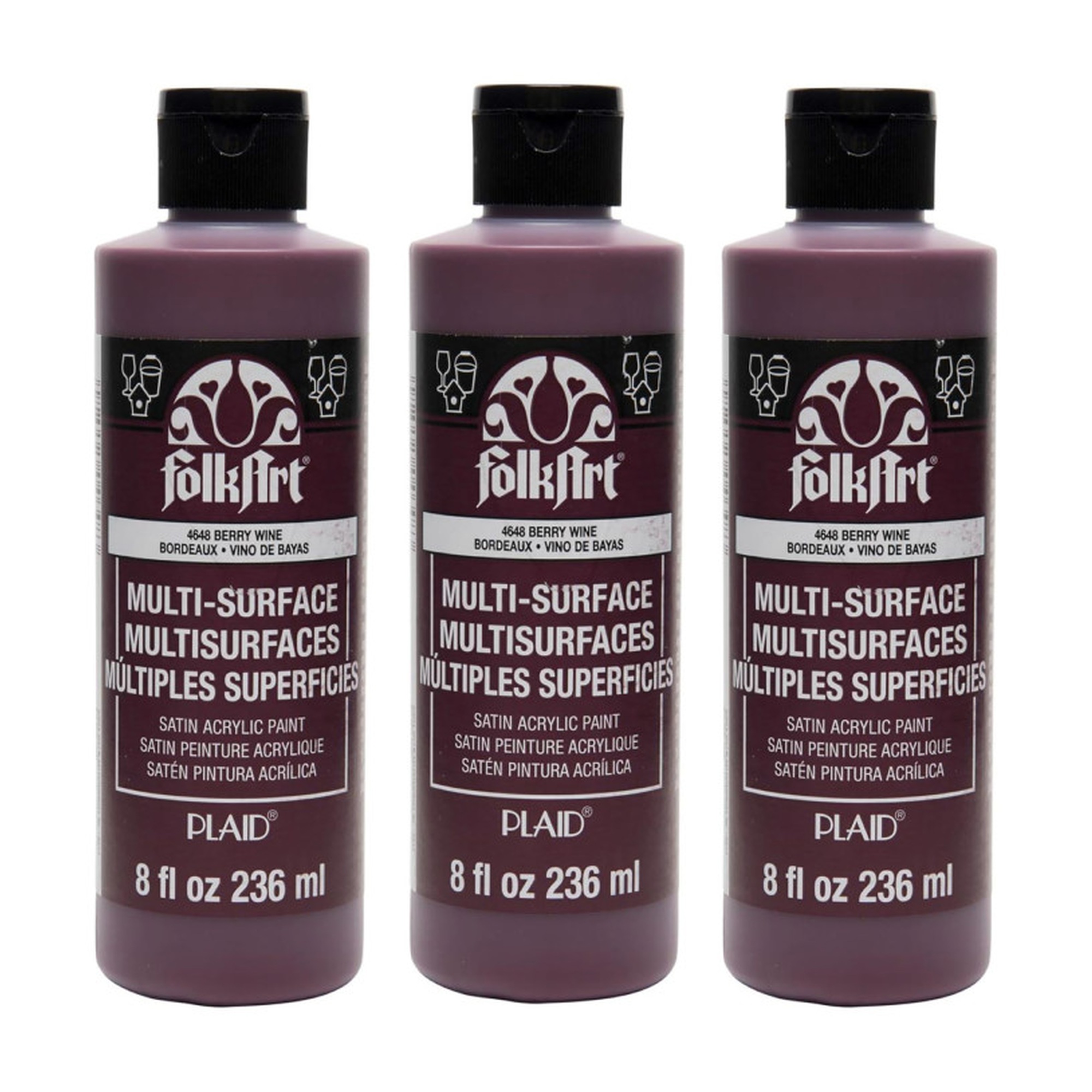 Multi-Surface Satin Acrylic Paint, Berry Wine, 8 oz., Pack of 3