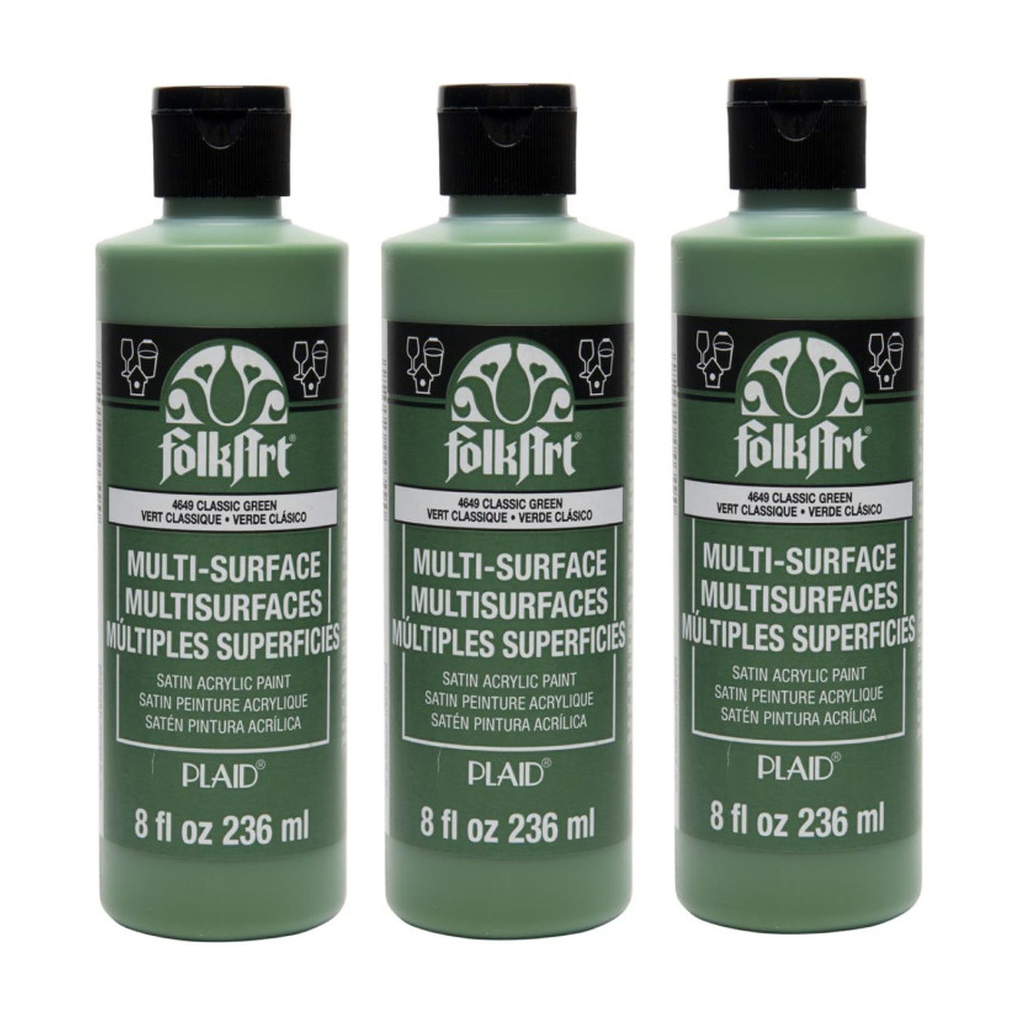 Multi-Surface Satin Acrylic Paint, Classic Green, 8 oz., Pack of 3