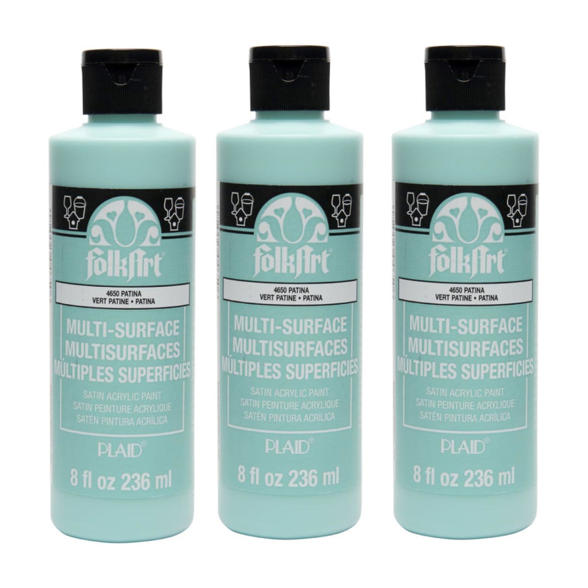 Patina Multi-Surface Satin Acrylic Paint, 8 oz. Bottles, 3-Pack
