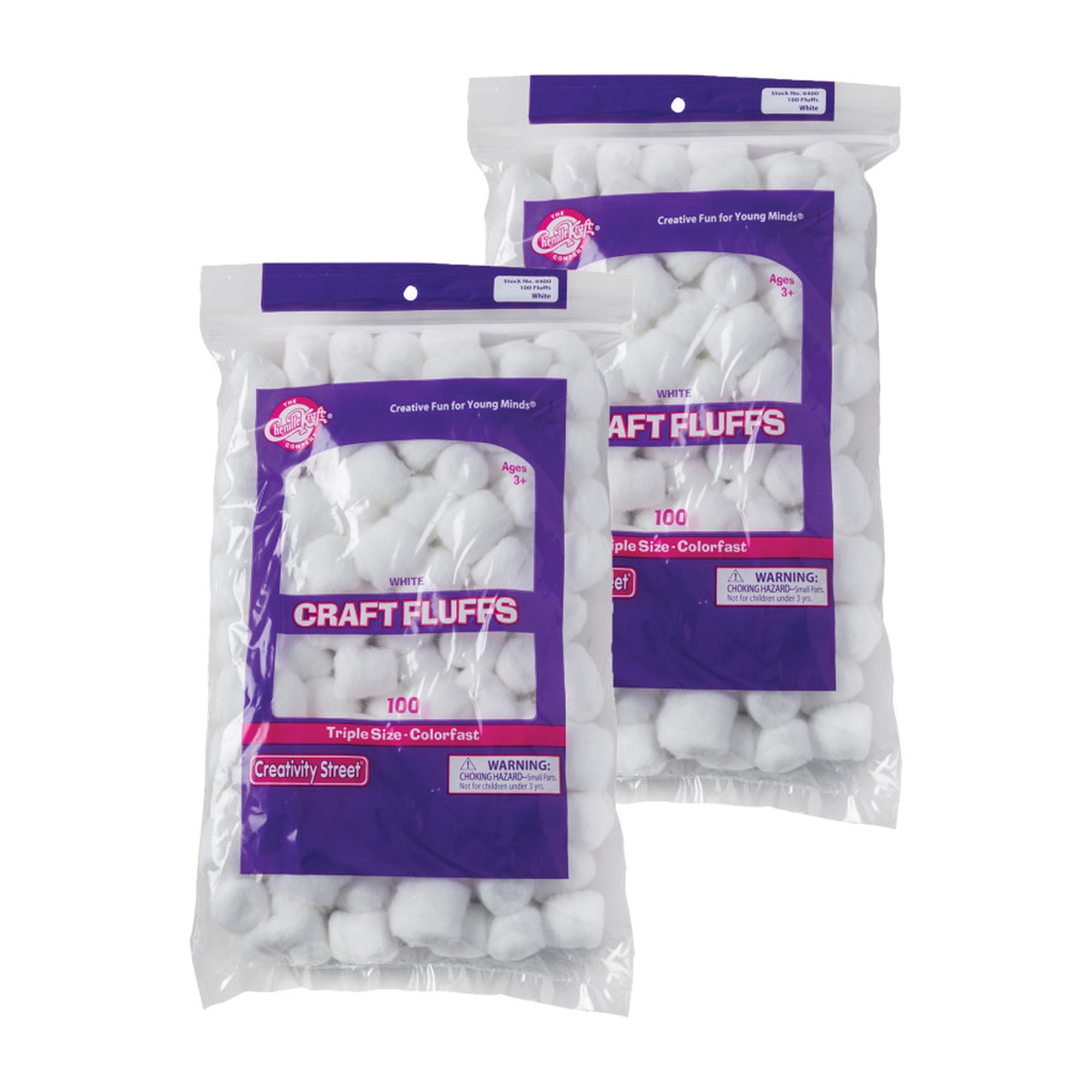 Triple-Size White Craft Fluffs, 200 Count