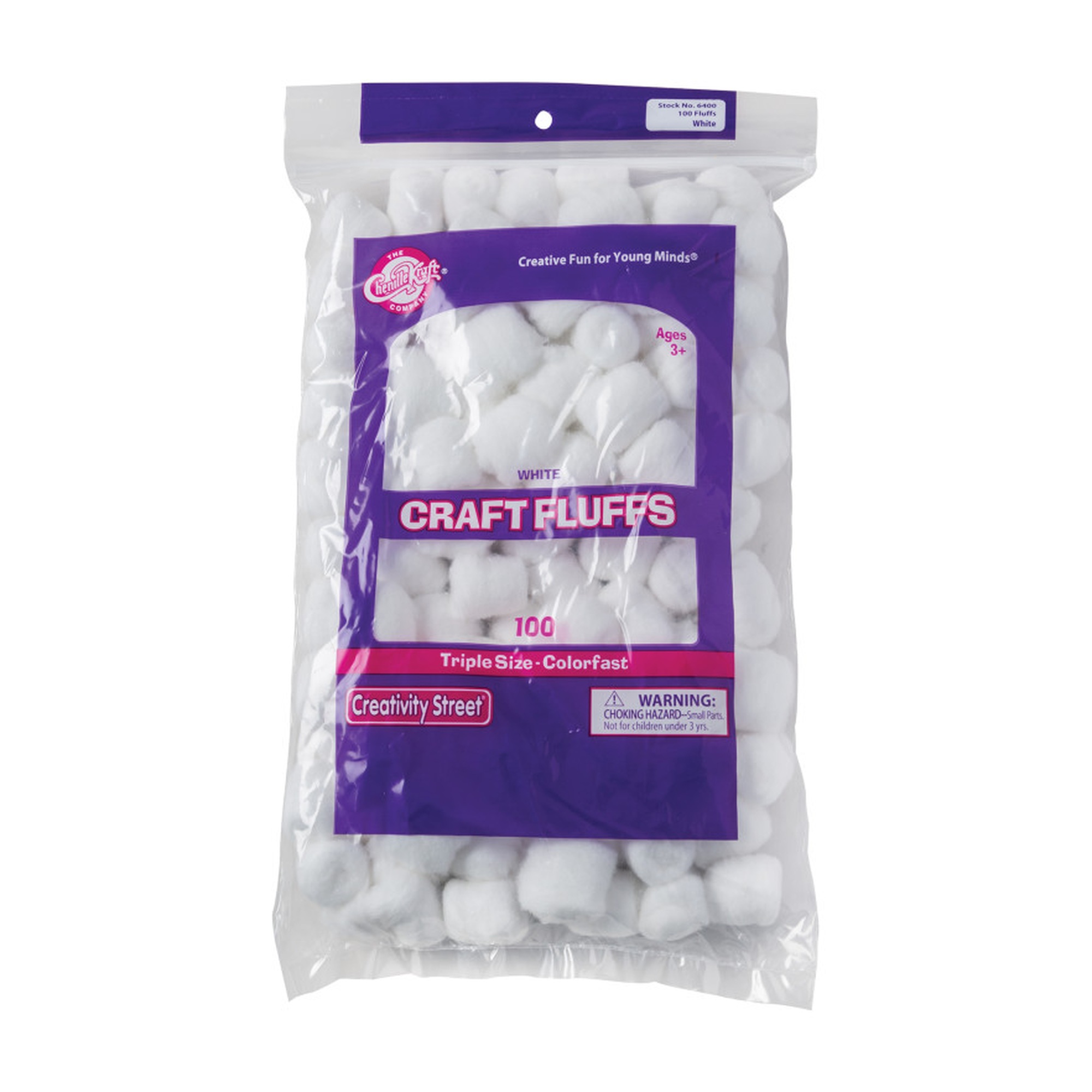 White 1-Inch Cotton Craft Fluffs, 100-Pack