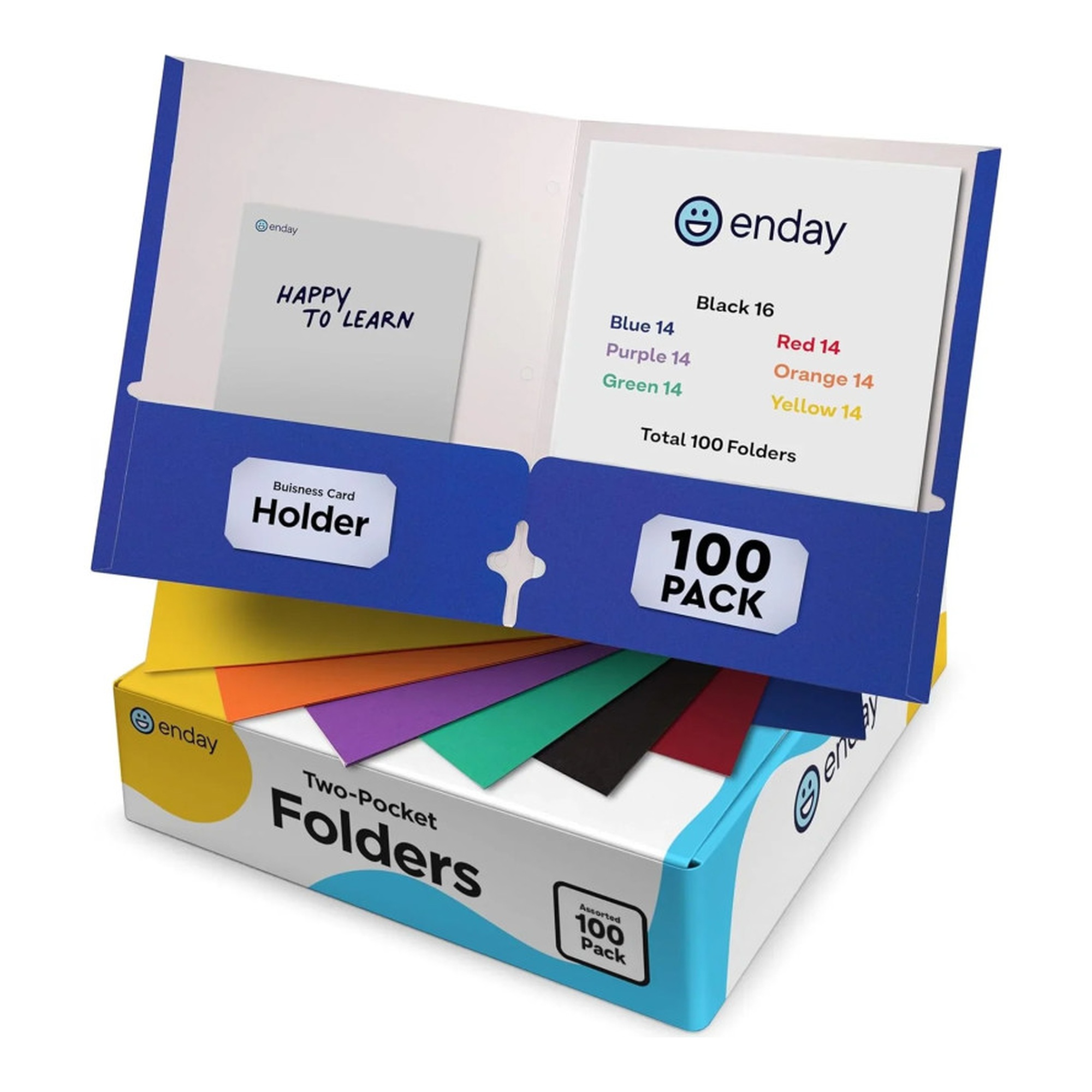 Assorted Letter-Size Two-Pocket Paper Folders, 100 Pack