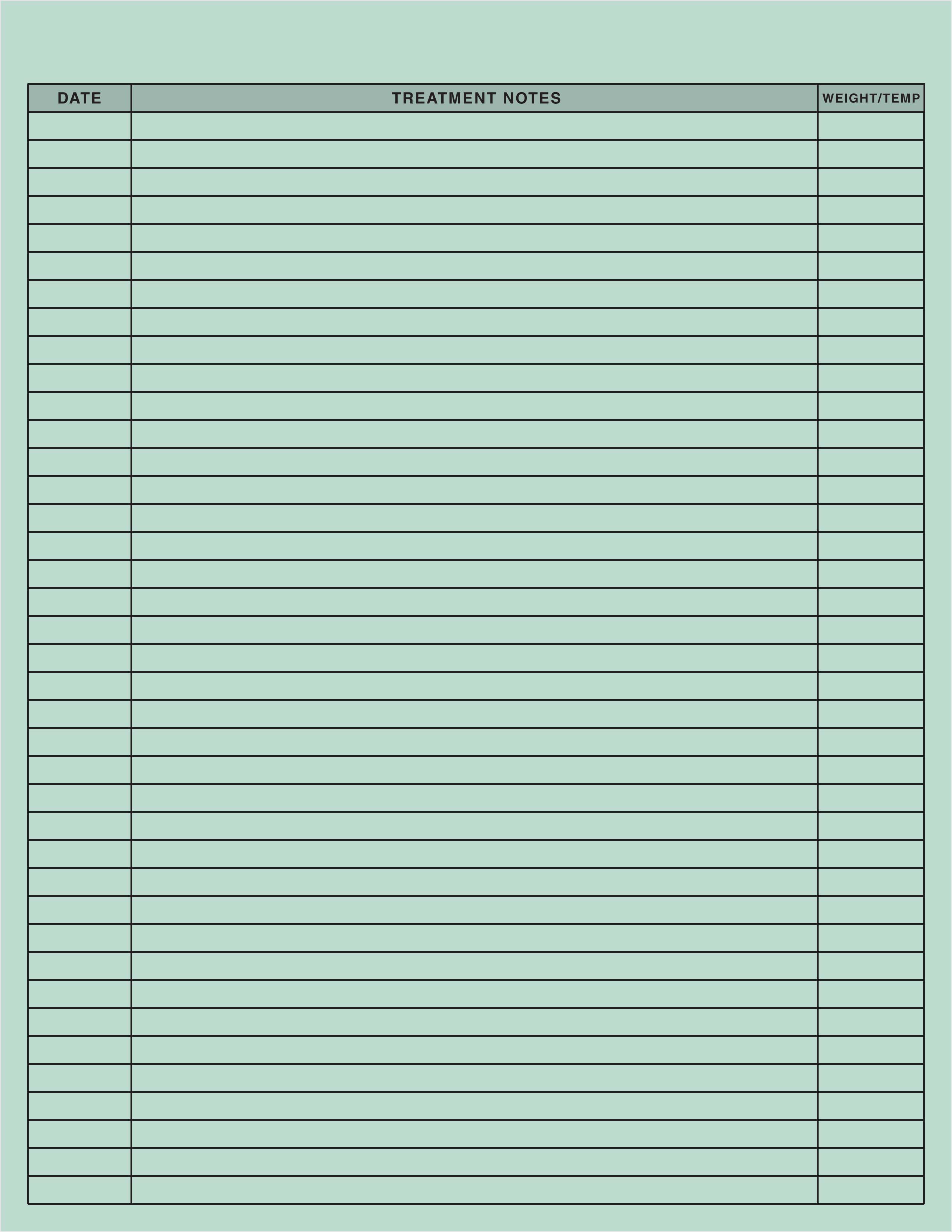 Tabbies V-CF101 - Feline Medical Records Form - Green - 8-1/2"x 11" - 250/Pack