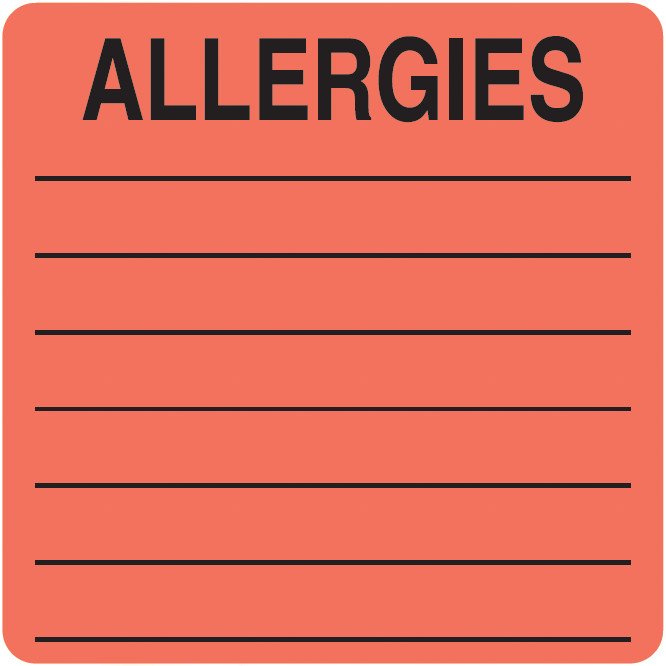 "Allergies" Label - 2-1/2" x 2-1/2" - Fl. Red - 390/Box