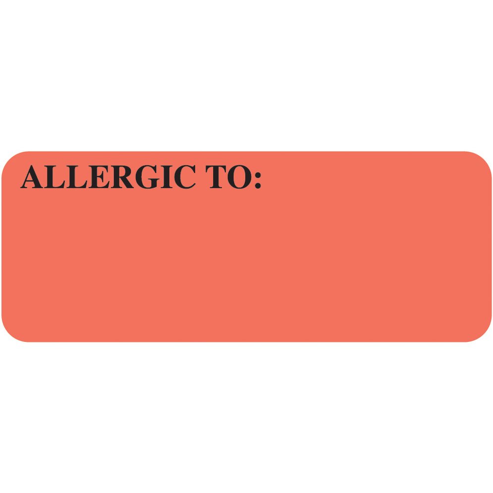 "Allergic To:" Label  - Fl Red - 2-1/4" x 7/8" Box of 240