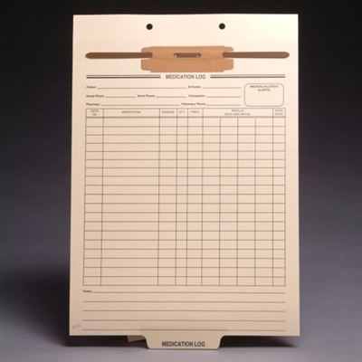 Preprinted Fileback Divider Sheets - "Medication Log"  - 2" Fastener at top - 100/Box