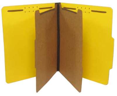 Classification Folder 25 Pt. Pressboard - 2/5 Cut Right of Center Top Tab - Embedded Fasteners in Positions 1 & 3 - Letter Size - 2 Kraft Dividers with Duo Fasteners -  Bright Yellow - 15/Box