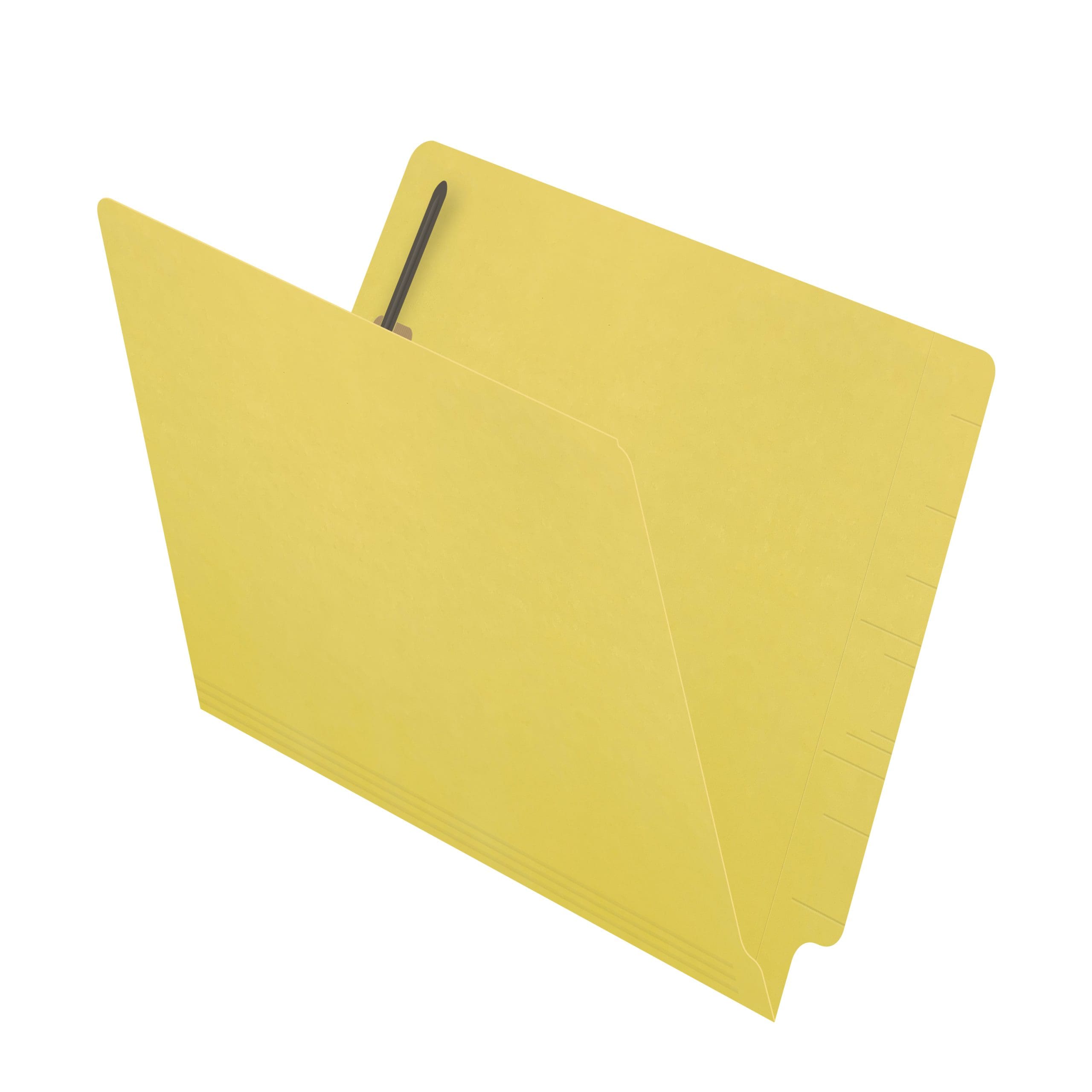 Yellow End Tab 14 Pt. Colored Folder with Fasteners in positions 1 & 3 - Letter Size - 50/Box