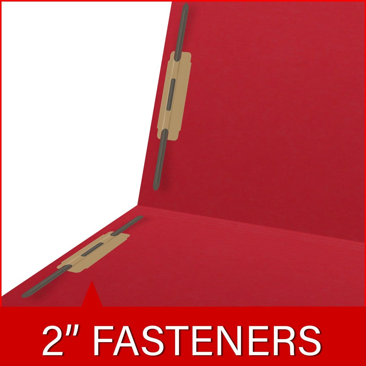 RED End Tab 14 Pt. Colored Folder with Fasteners in Positions 1 & 3 - Letter Size - 50/Box