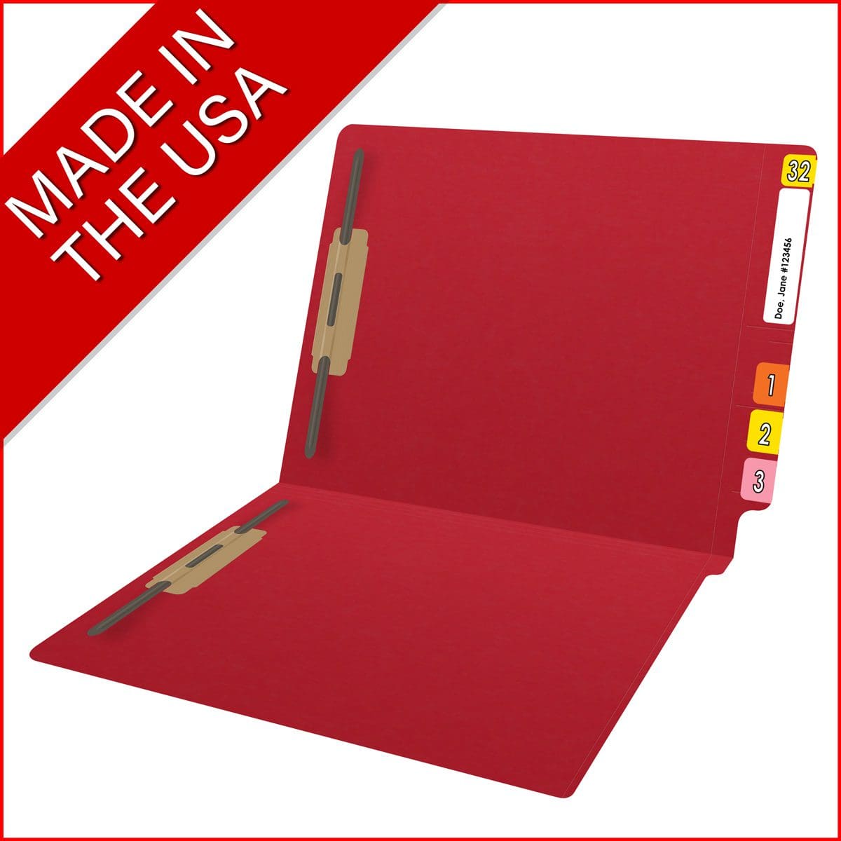 End Tab 14 Pt. Colored Folder with Fasteners - 50/Box - Letter Size - Red