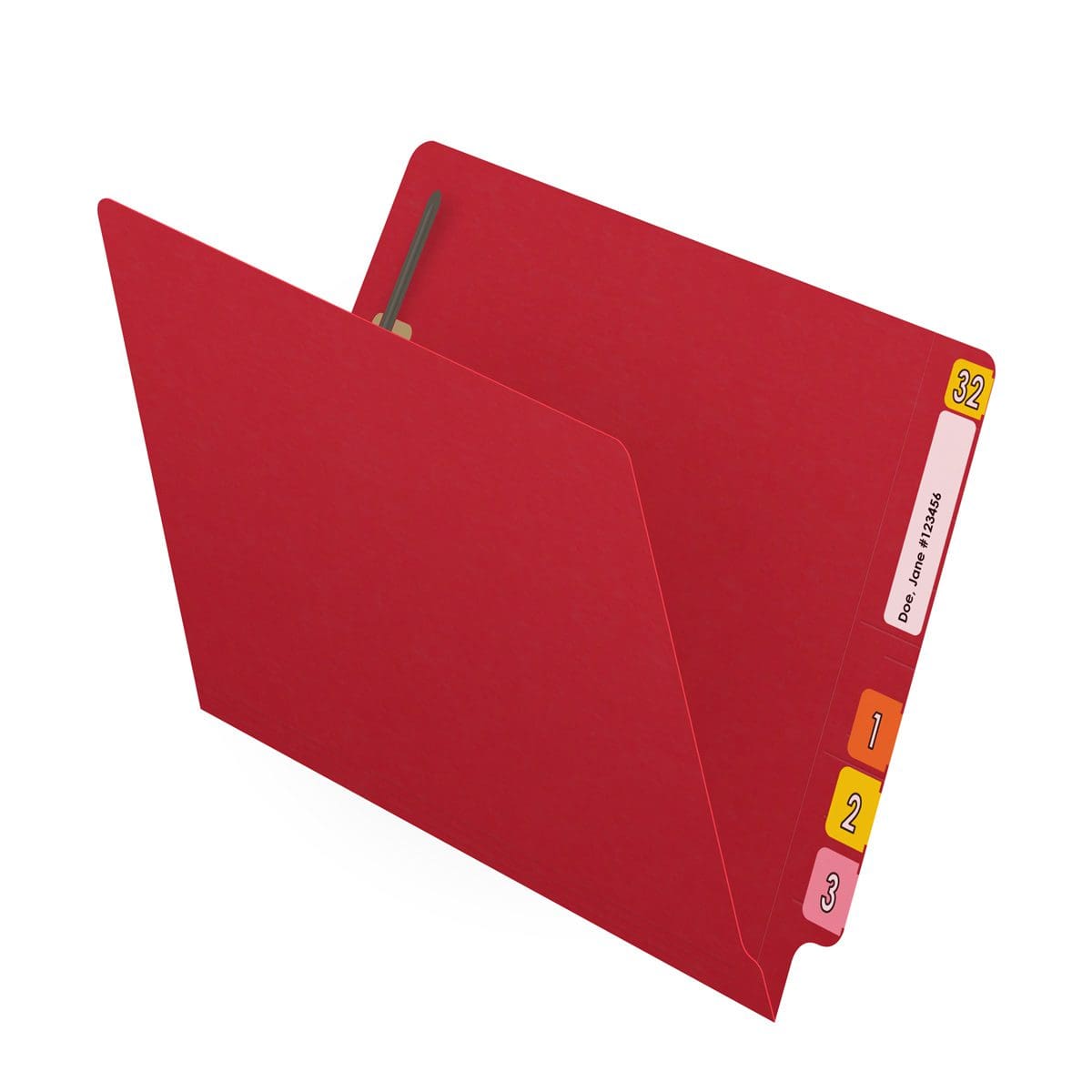 RED End Tab 14 Pt. Colored Folder with Fasteners in Positions 1 & 3 - Letter Size - 50/Box