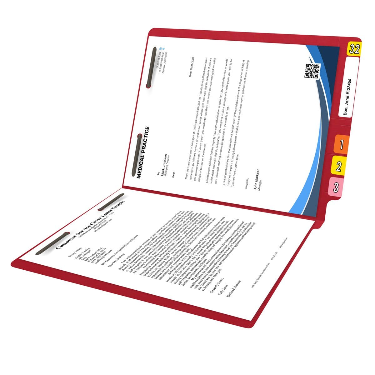 End Tab 14 Pt. Colored Folder with Fasteners - 50/Box - Letter Size - Red