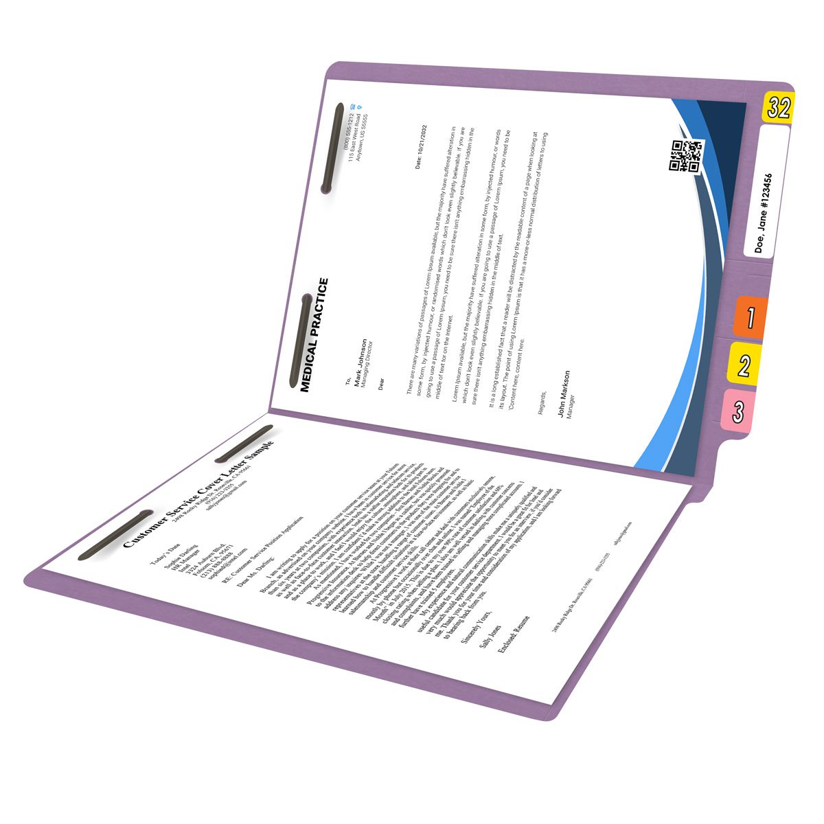 End Tab 14 Pt. Colored Folder with Fasteners - 50/Box - Letter Size - Lavender