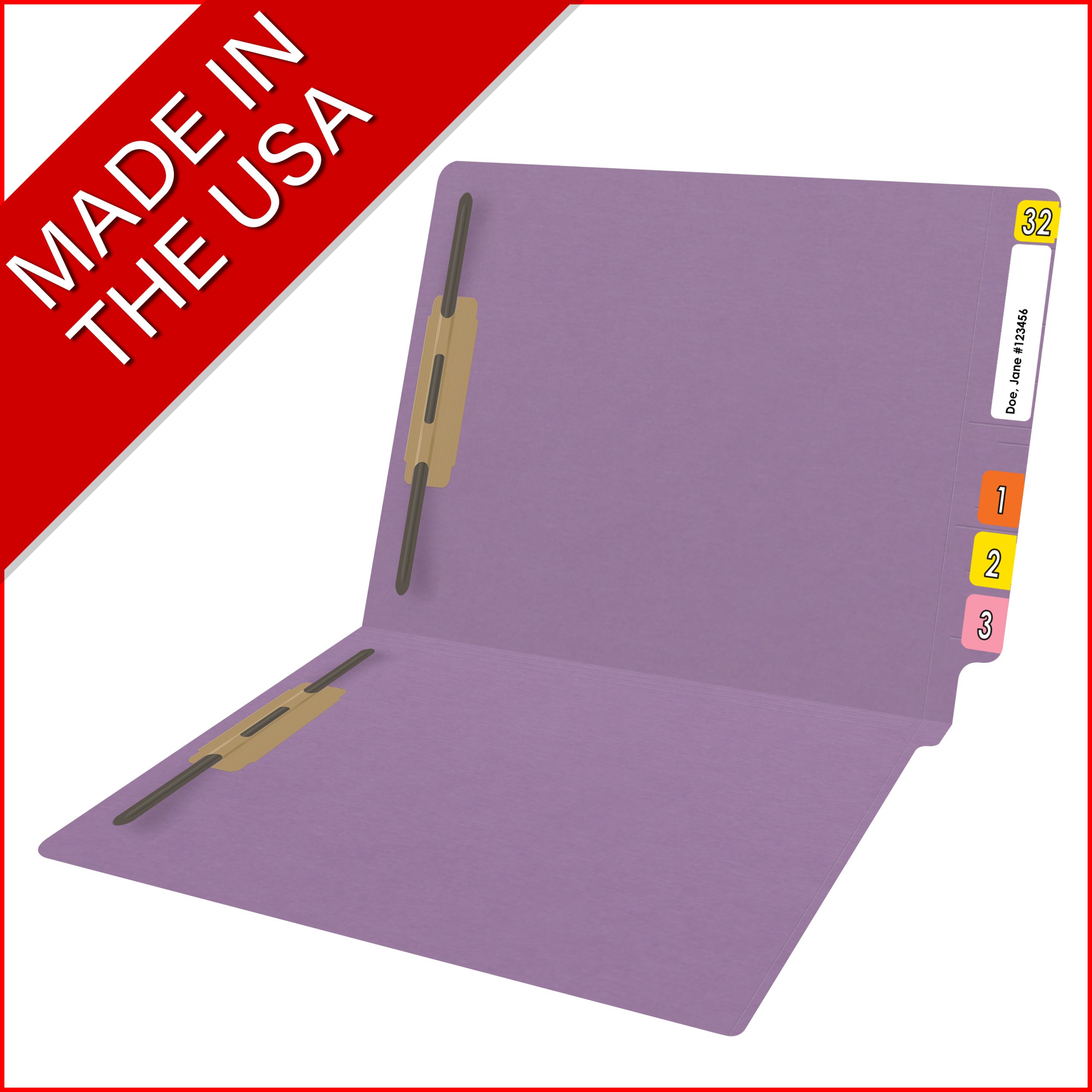 End Tab 14 Pt. Colored Folder with Fasteners - 50/Box - Letter Size - Lavender