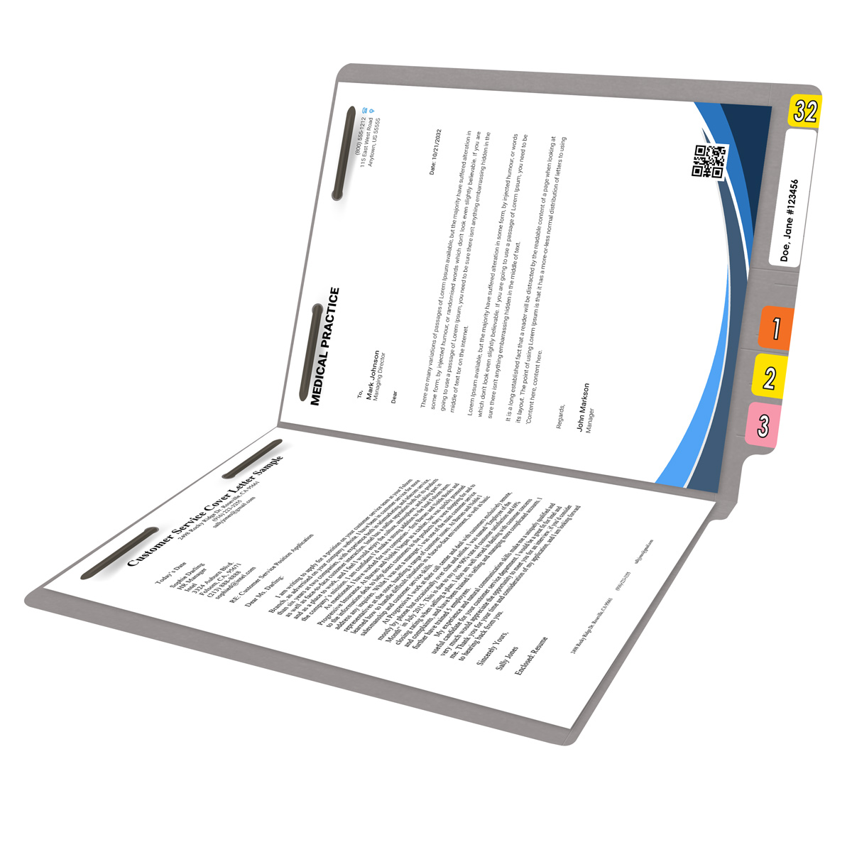 Gray End Tab 14 Pt. Colored Folder with Fasteners in Positions 1 & 3 -  Letter Size - 50/Box